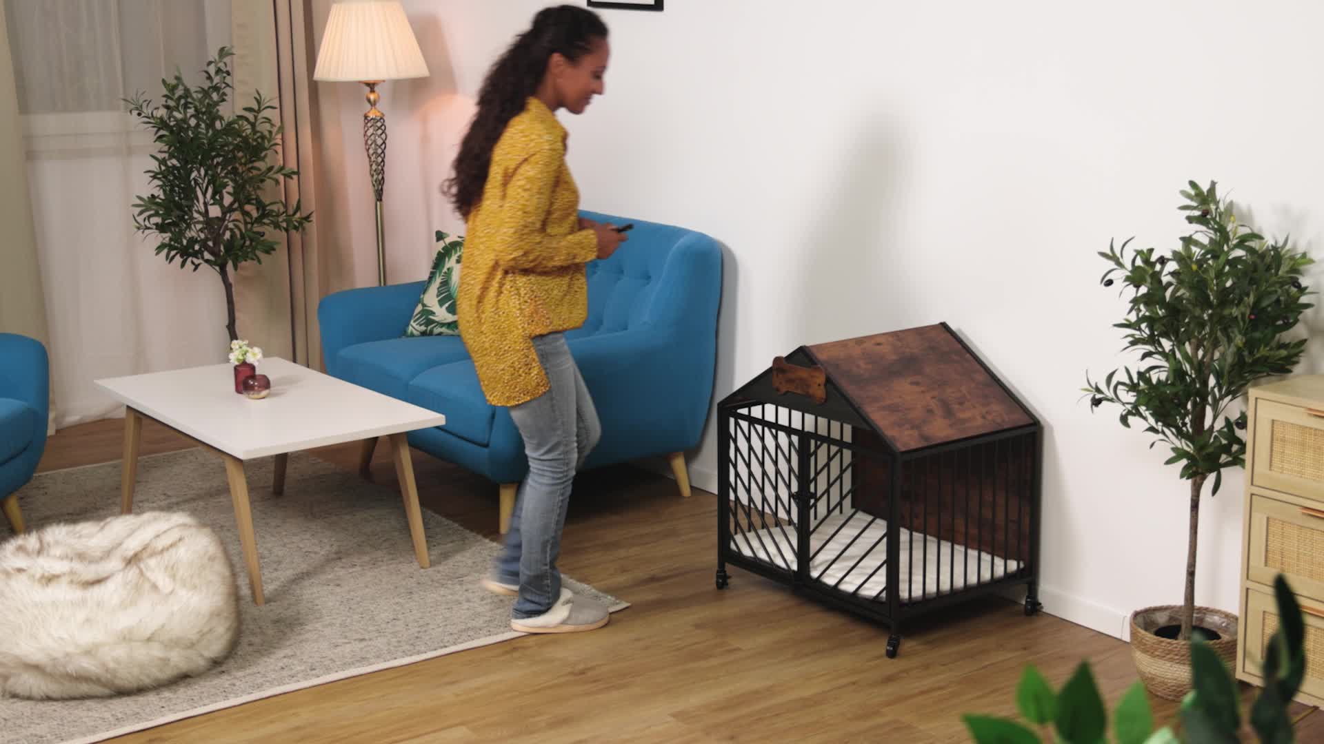 Relaxdays Hundekäfig für Zuhause, Industrial, HBT 73x70x53 Produktbild-Vorschau 7