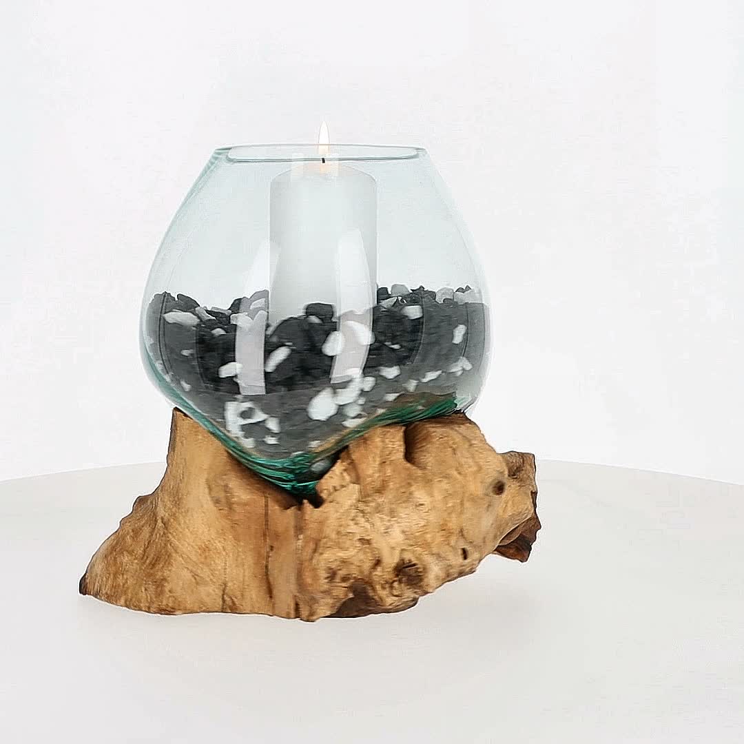 AlPa Living Großes Windlicht Glas auf Wurzelholz – Vase & Produktbild-Vorschau 7