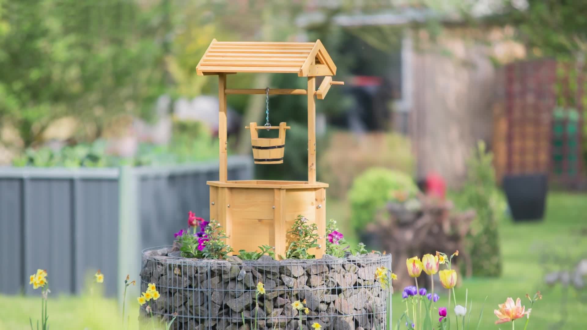Relaxdays Dekobrunnen Garten Holz, Rolle, Eimer, HxBxT: 82 Produktbild-Vorschau 7