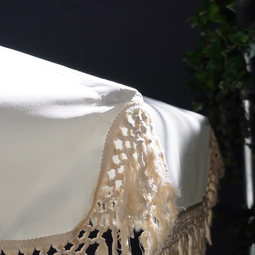 Ombrellone Boho-Chic Beige con Frange 2m | Arredo Esterno Acciaio - 7