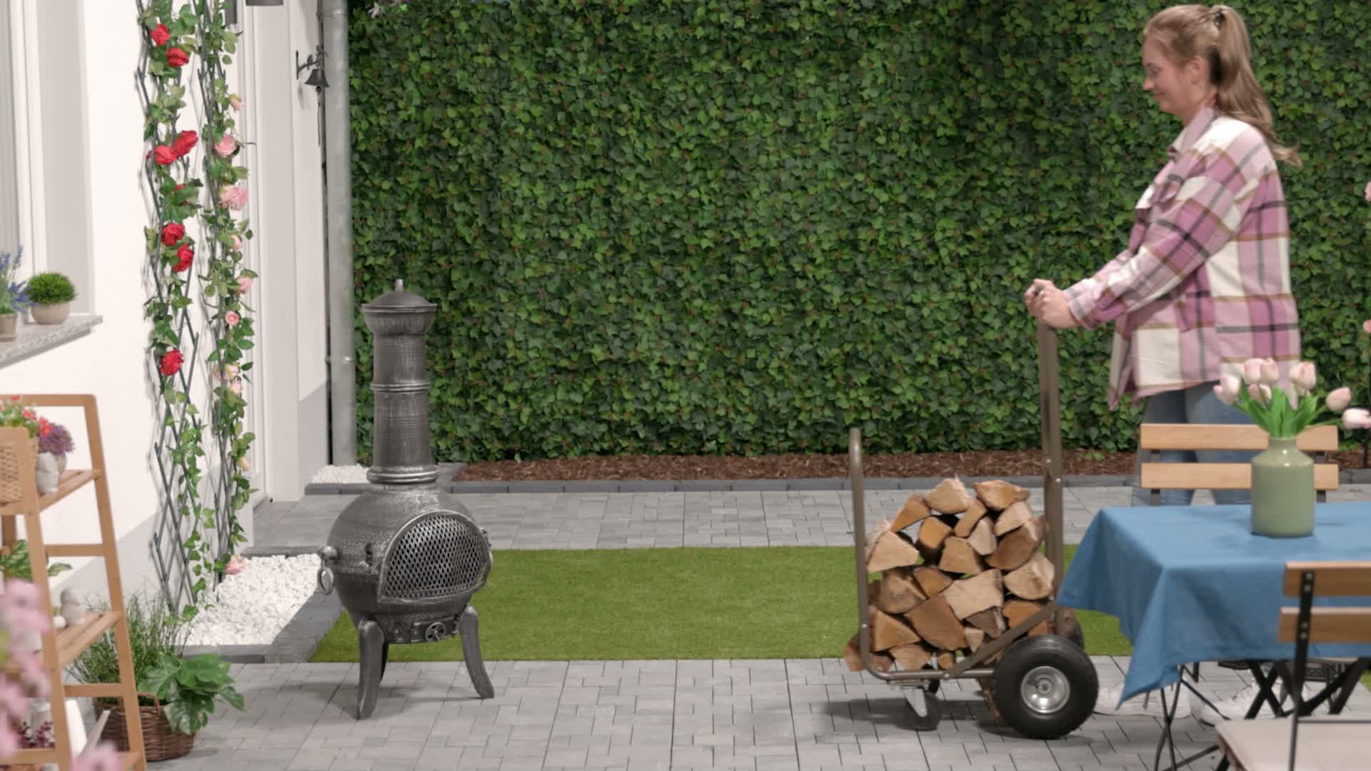 Relaxdays Kaminholzwagen mit Luftreifen, 360° Rollen, Produktbild-Vorschau 7