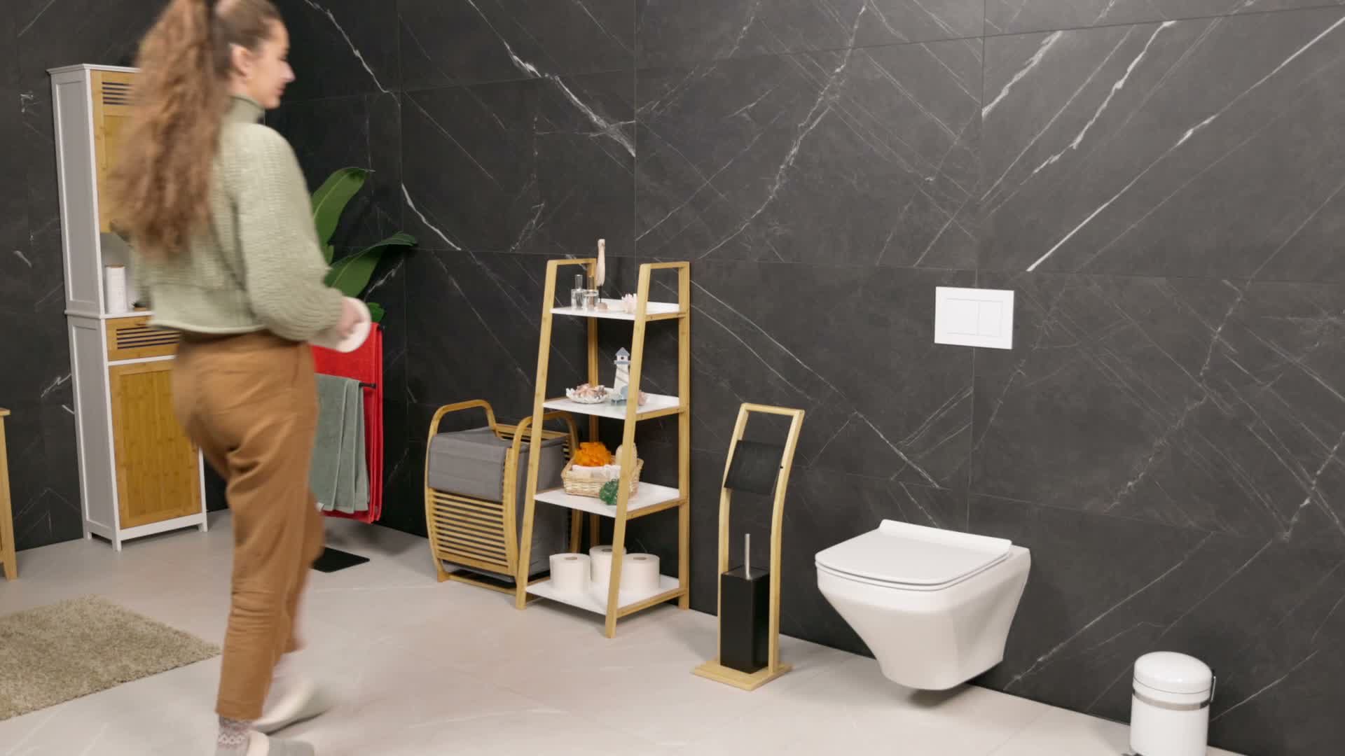 Relaxdays WC Garnitur, Bambus, stehender Klopapierhalter, Produktbild-Vorschau 7