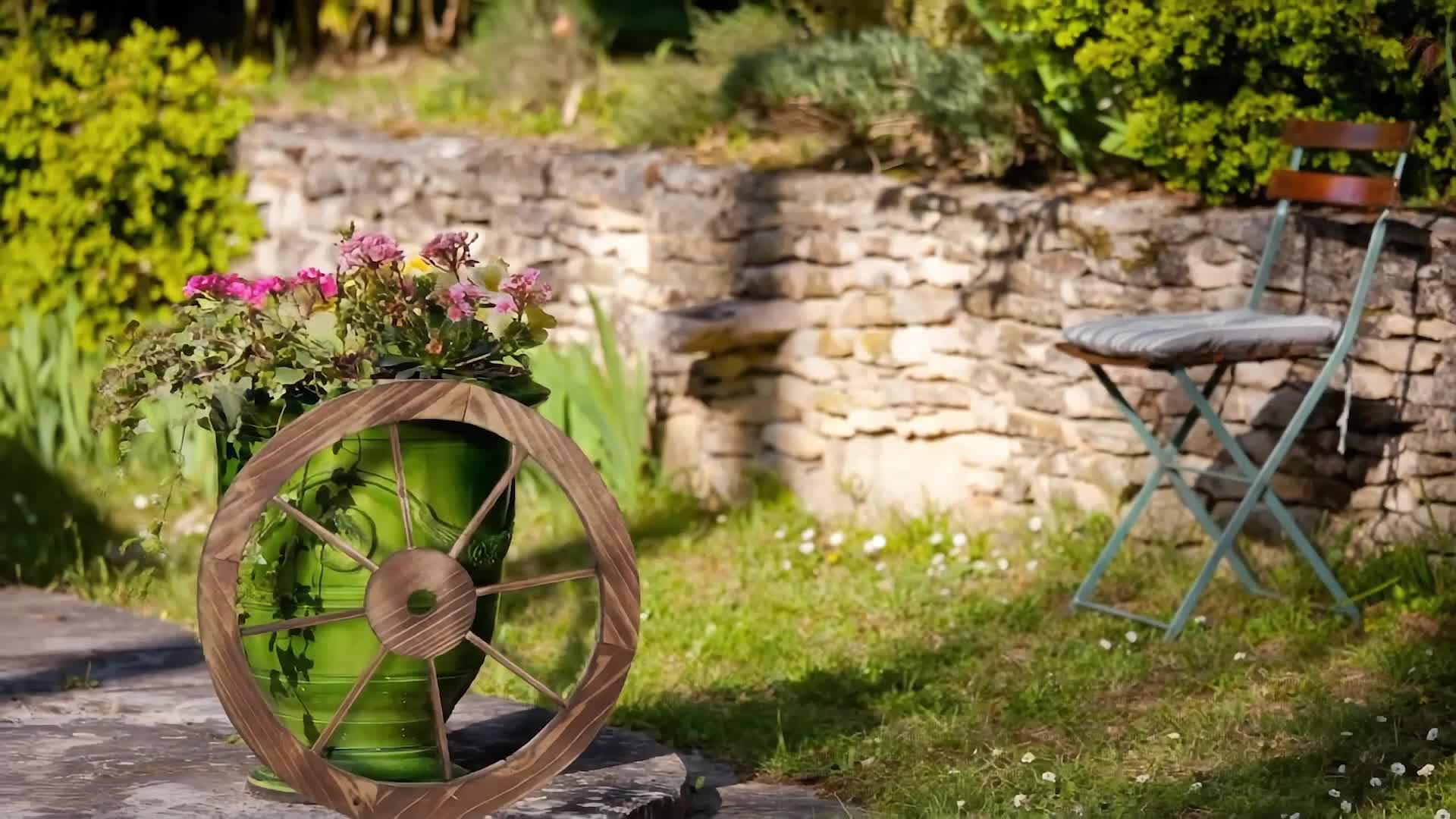 Relaxdays Wagenrad aus Holz, 2er Set, Deko für Garten, Produktbild-Vorschau 7