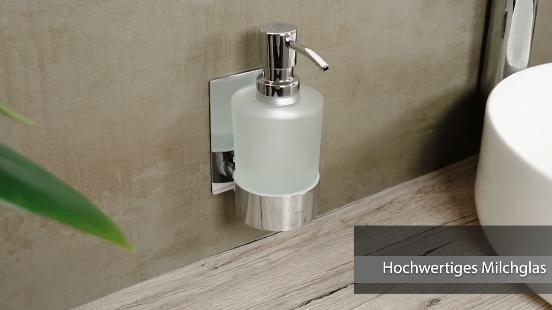 Dolvhin Seifenspender Wandmontage ohne Bohren | Milchglas Produktbild-Vorschau 7