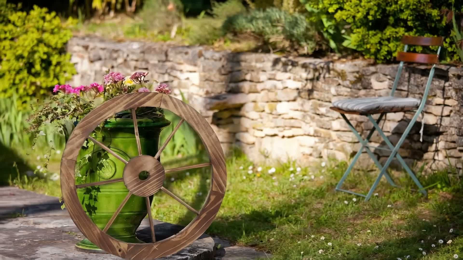Relaxdays Wagenrad aus Holz, 2er Set, Deko für Garten, Produktbild-Vorschau 7
