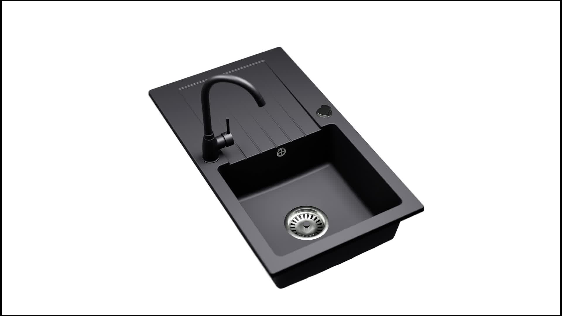 [Granitspüle 76x44 Schwarz+ Armatur]Hochwertig beidseitig Produktbild-Vorschau 7