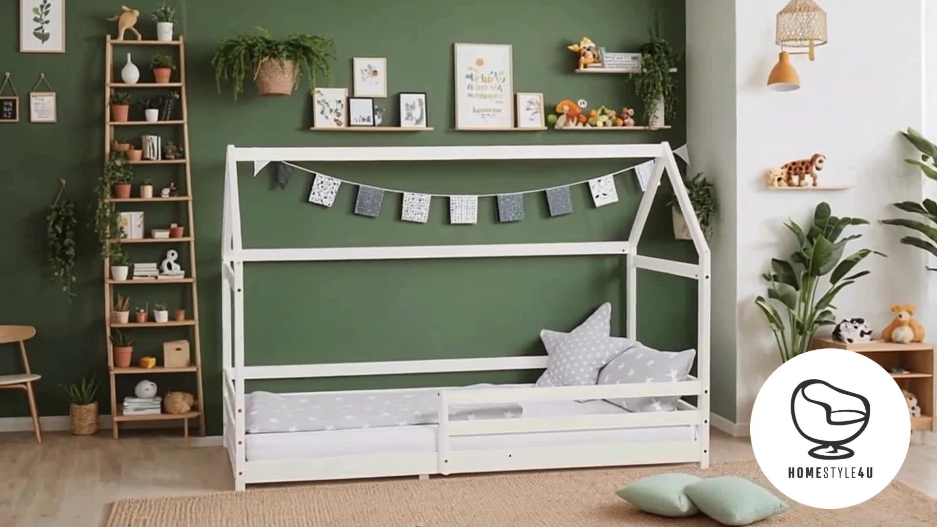 Homestyle4u Kinderbett Weiß 90x200cm Hausbett Produktbild-Vorschau 7