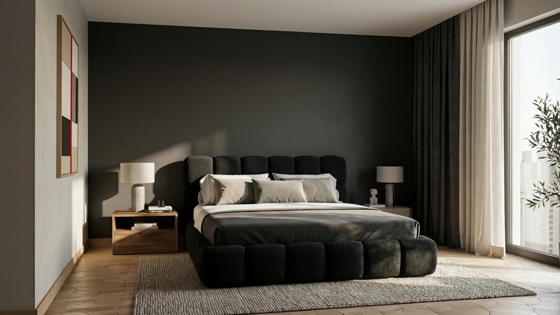 Polsterbett 180x200 cm - Bouclé Stoff - Schwarz - mit Produktbild-Vorschau 7