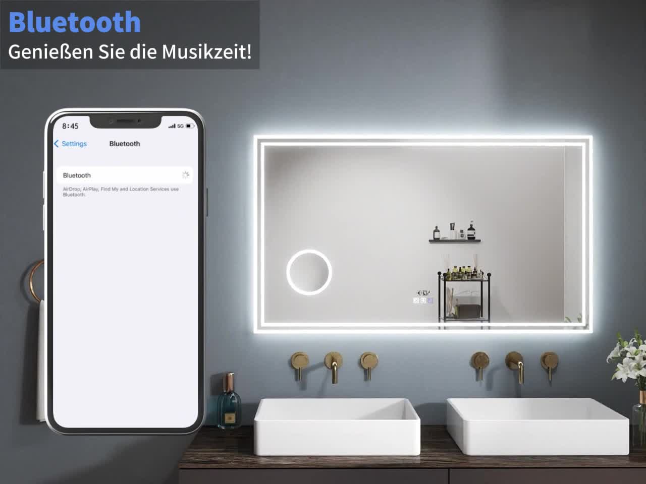 LED Badspiegel mit Bluetooth 140×80cm Schminkspiegel Produktbild-Vorschau 7