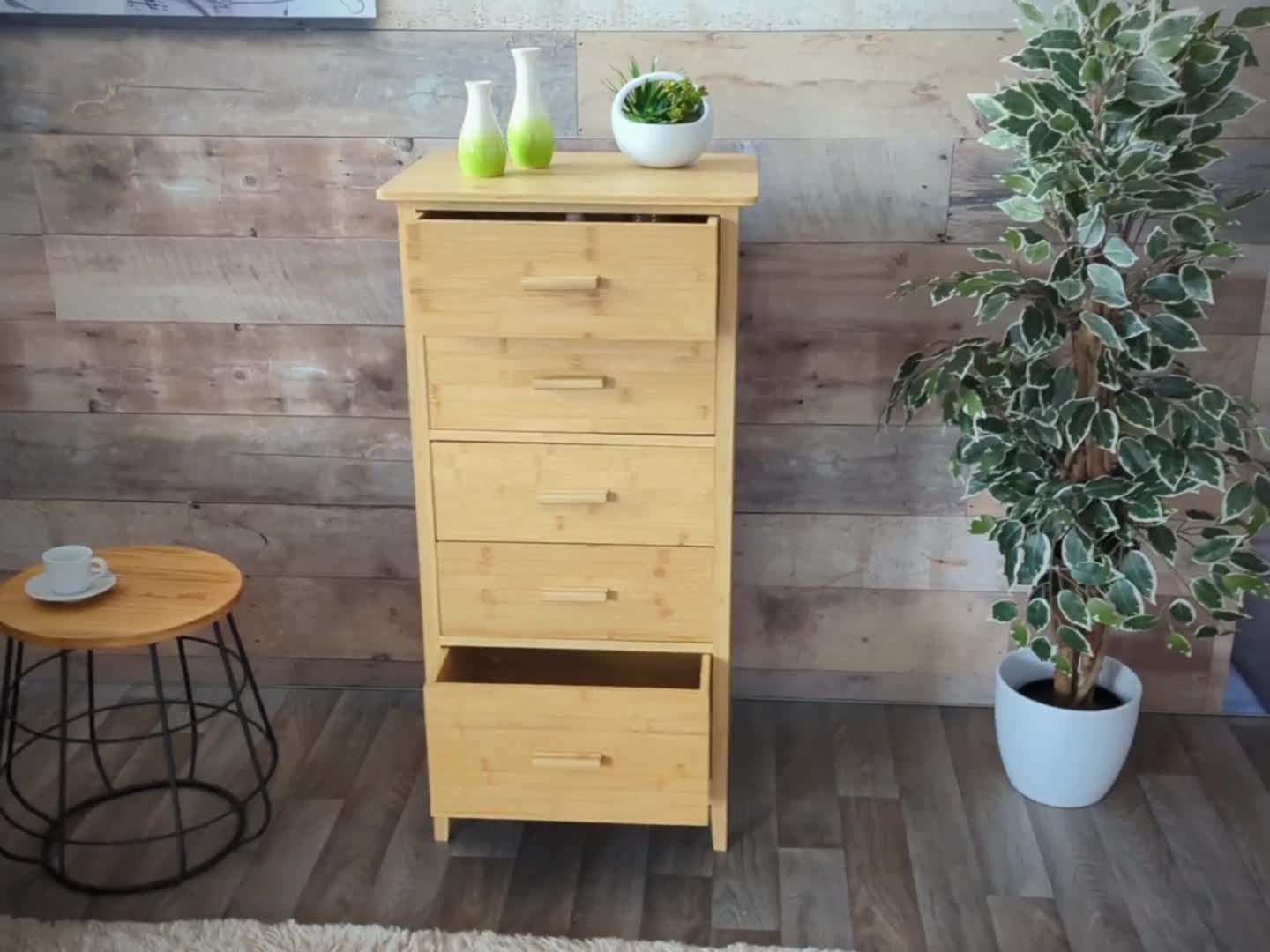 Bambus Kommode HWC-M24, Badezimmerschrank Schrank Anrichte Produktbild-Vorschau 7