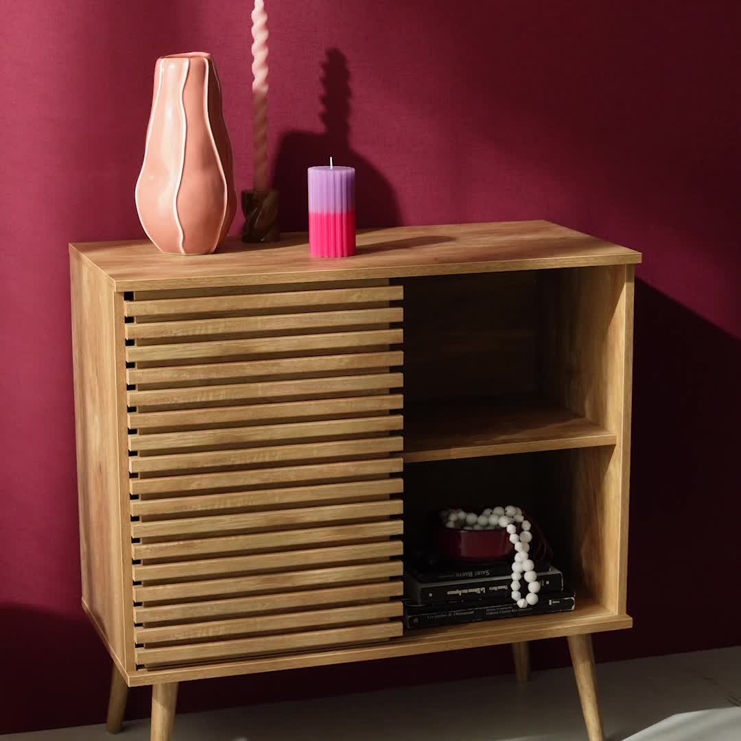 Credenza scandinava effetto legno e anta scorrevole Anteprima dell’immagine prodotto 7