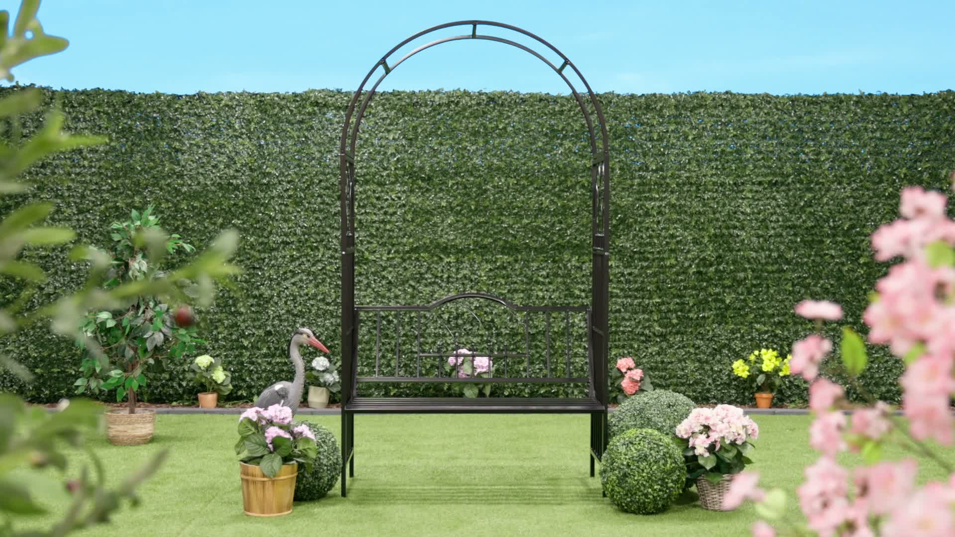 Relaxdays Rosenbogen mit Bank, HBT:203x114,5x59cm, Eisen, Produktbild-Vorschau 7
