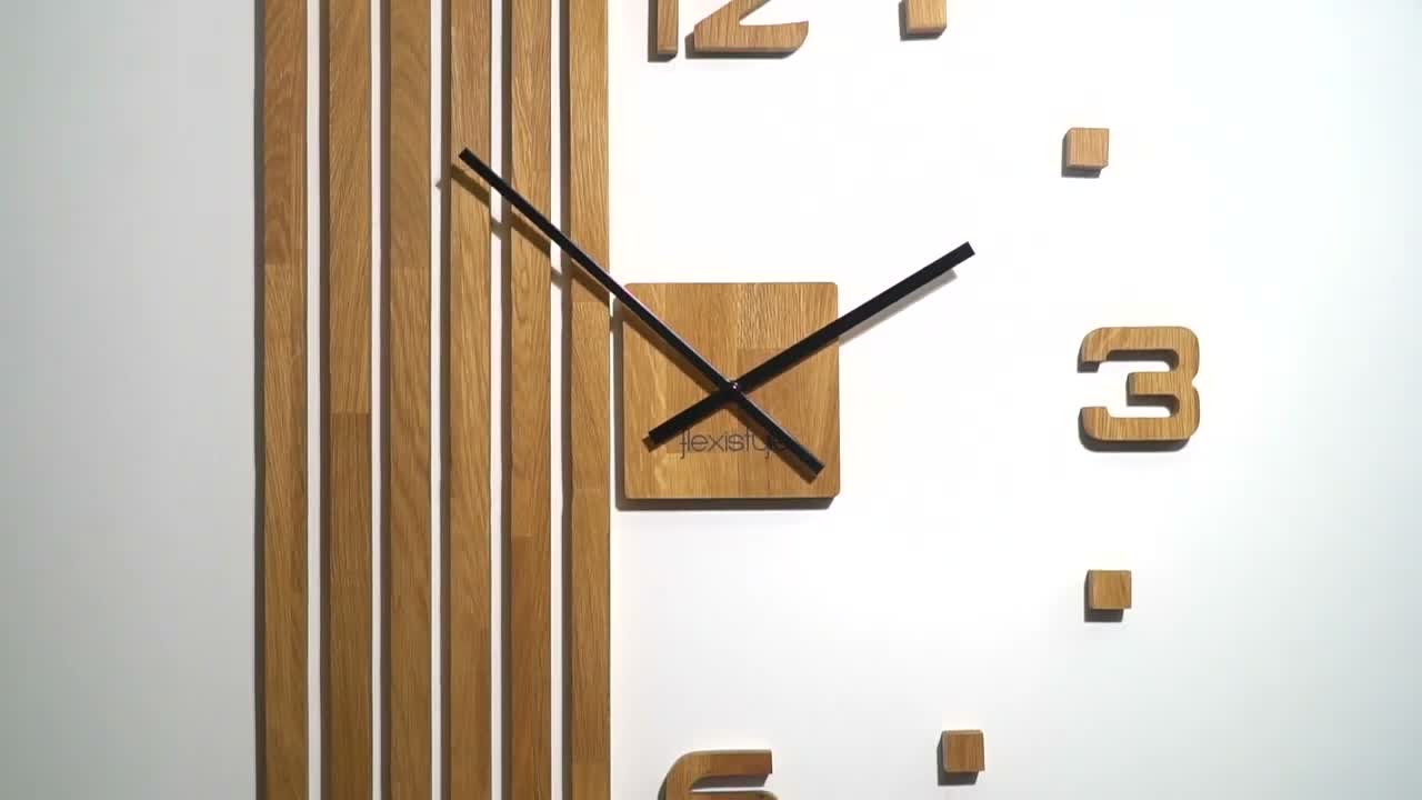 3D Wanduhren DIY Holz Eiche Lamellen große Wanduhr 60 cm 3D Produktbild-Vorschau 7