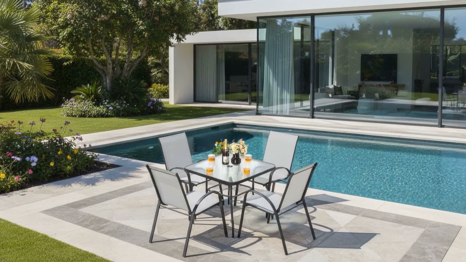 5-teiliges Outdoor Esssets, Gartentisch und 4 stapelbare Produktbild-Vorschau 7