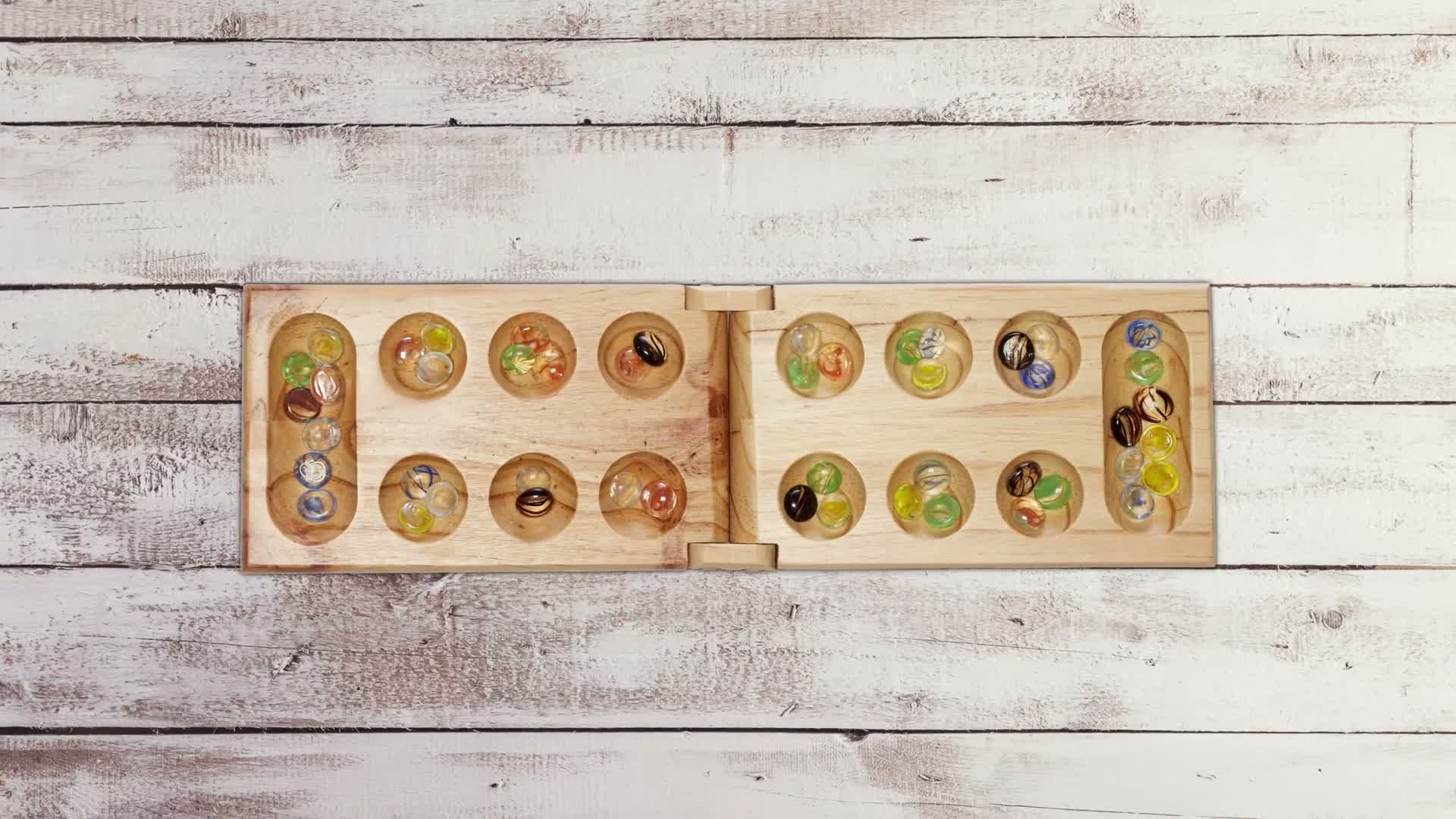 Relaxdays Kalaha Spiel, klappbar, aus Holz, 48 Steine, für Produktbild-Vorschau 7