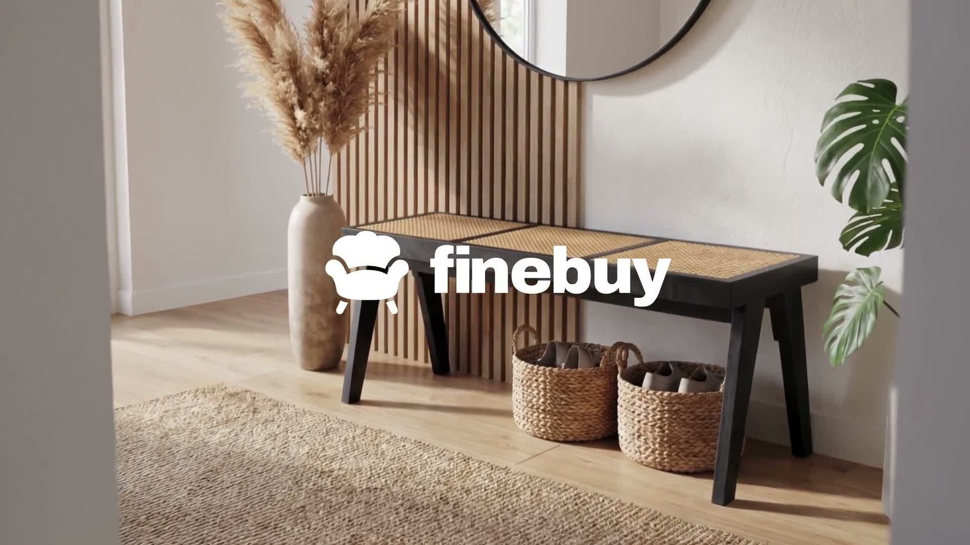 FineBuy Sitzbank Rattan Akazie Massivholz 120cm Schwarz Produktbild-Vorschau 7