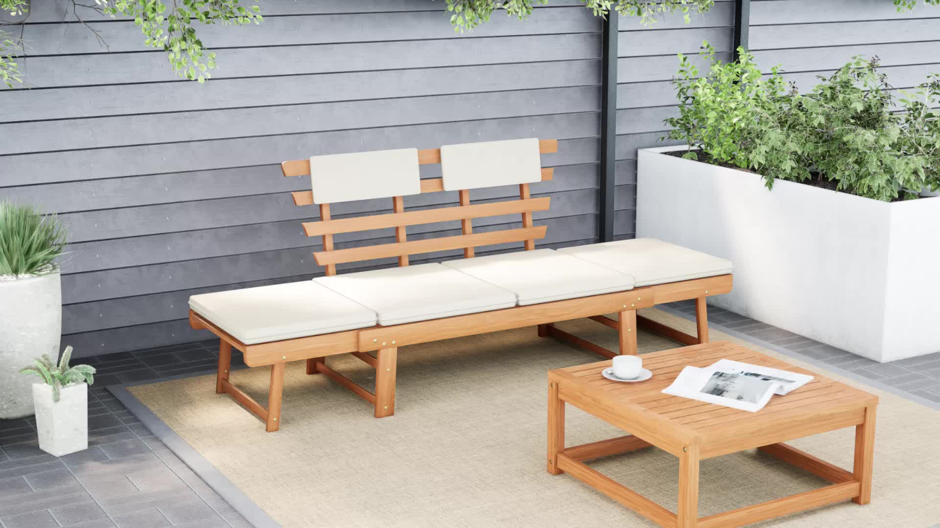 vidaXL Gartenbank 2-in-1 mit Polstern 190 cm Massivholz Produktbild-Vorschau 7