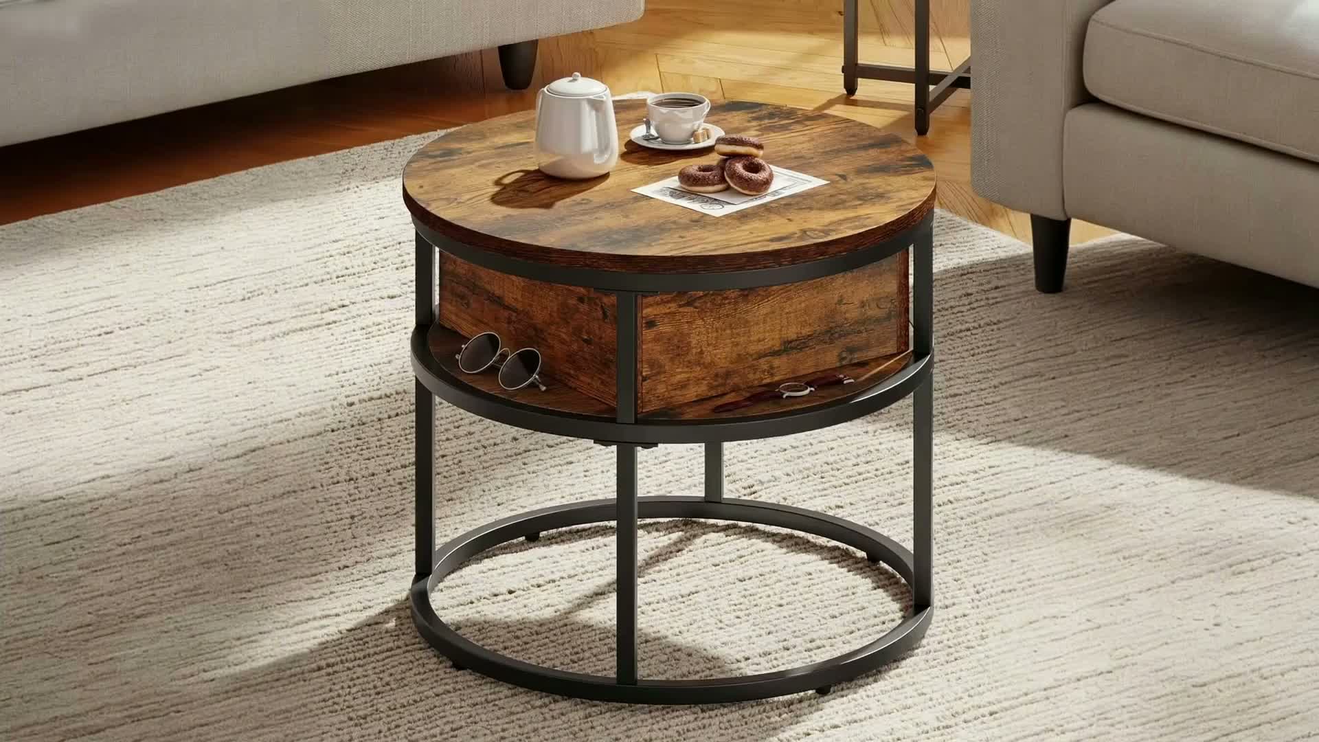 Couchtisch Rund, höhenverstellbar, Kaffeetisch mit Produktbild-Vorschau 7