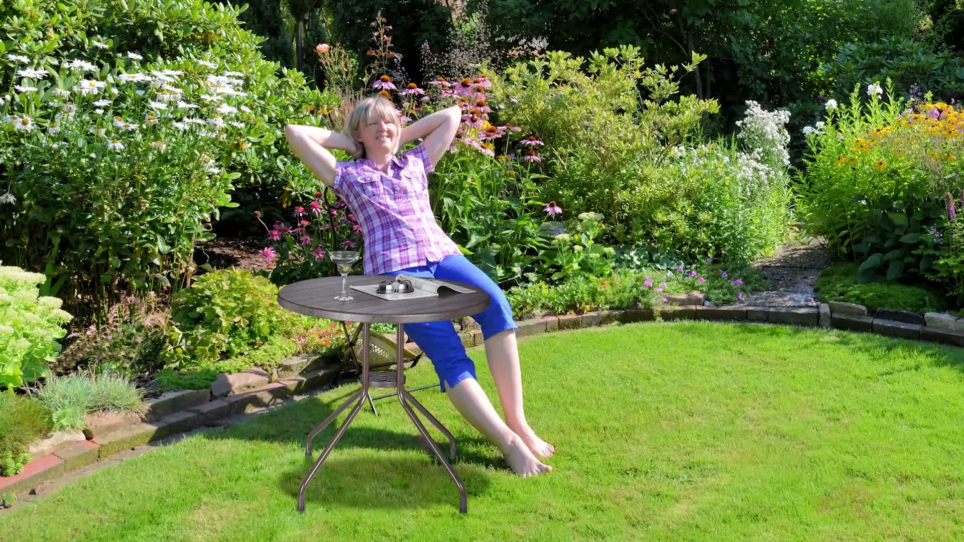 Relaxdays Gartentisch, Holz-Optik, runder Outdoortisch, Produktbild-Vorschau 7