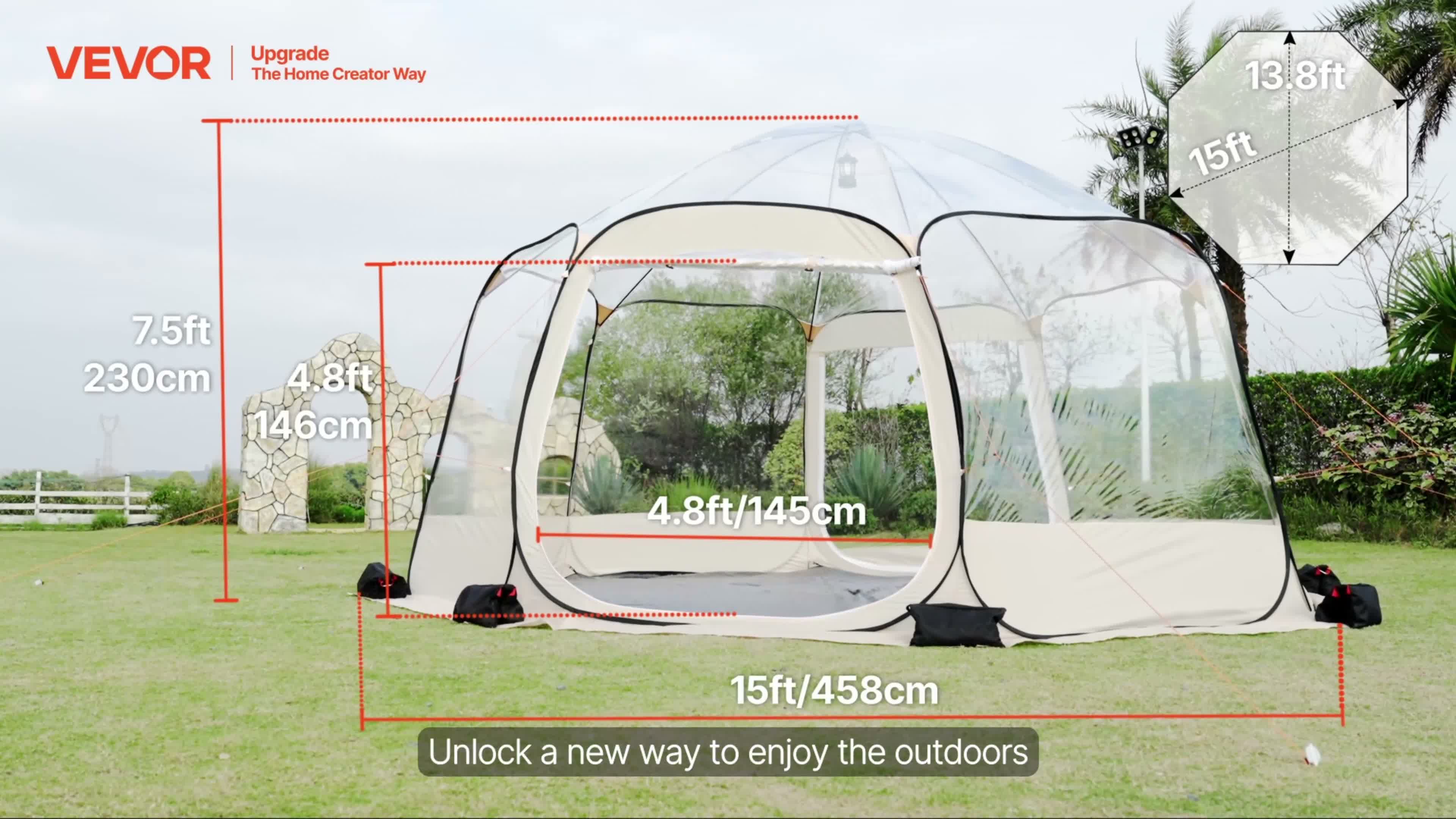 VEVOR Pop-up-Bubble-Zelt, 458 x 432 x 230 cm, transparentes Produktbild-Vorschau 7