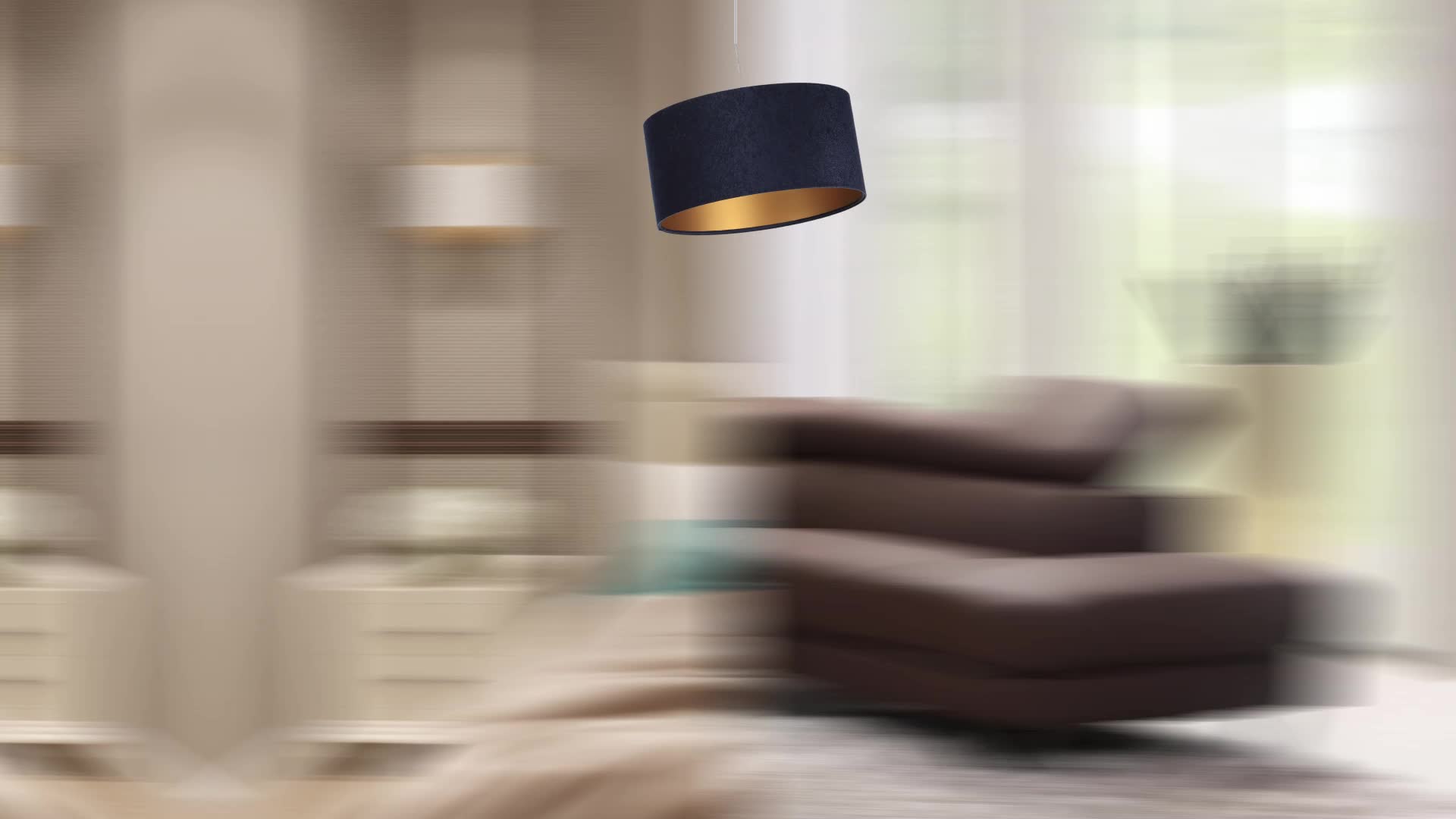 Stilvolle Pendelleuchte Blau Gold Stoff in Velours Optik Produktbild-Vorschau 7