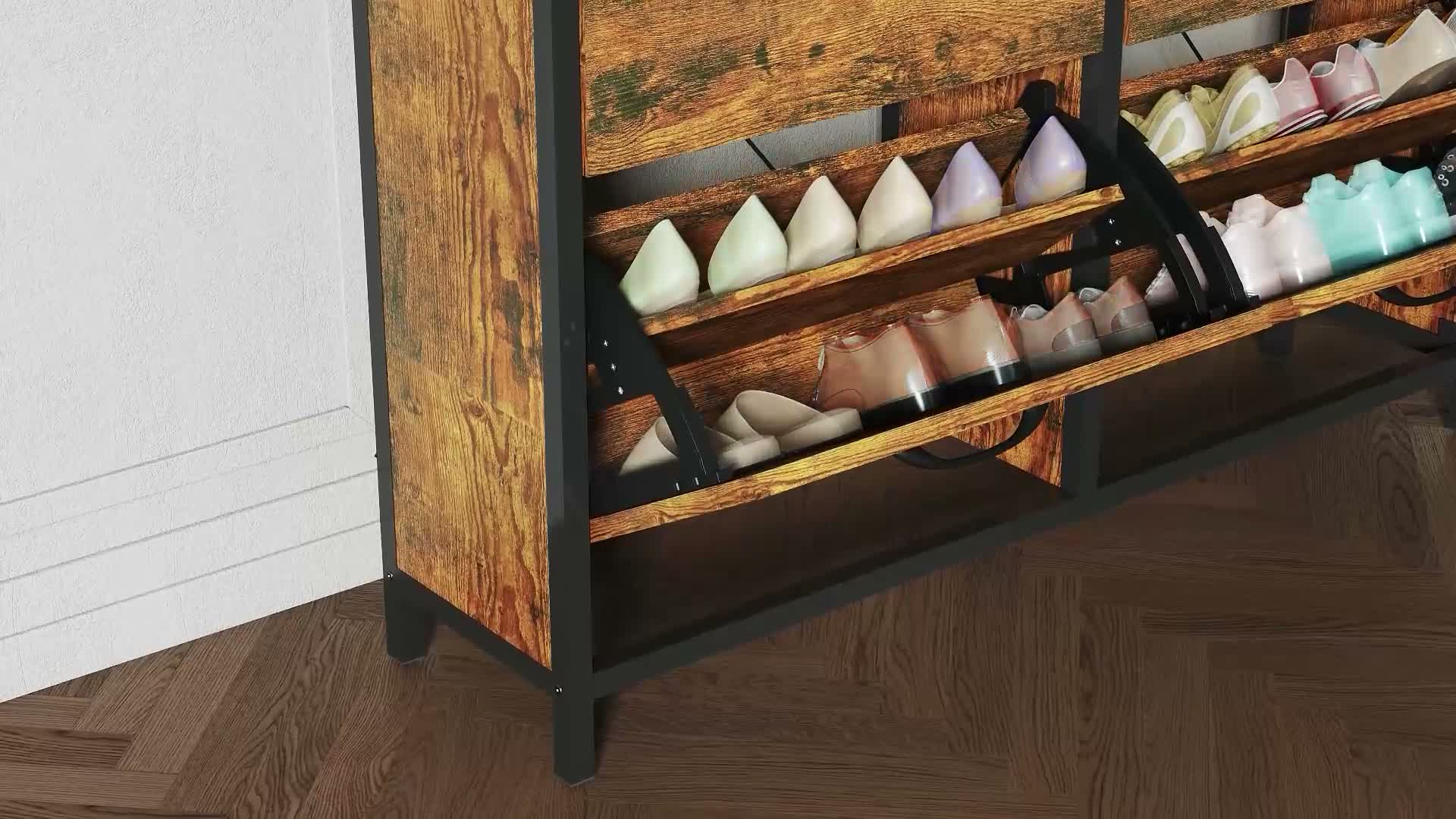 HOMCOM Schuhschrank mit 4 Klappen Schmal Schuhkipper mit Produktbild-Vorschau 7