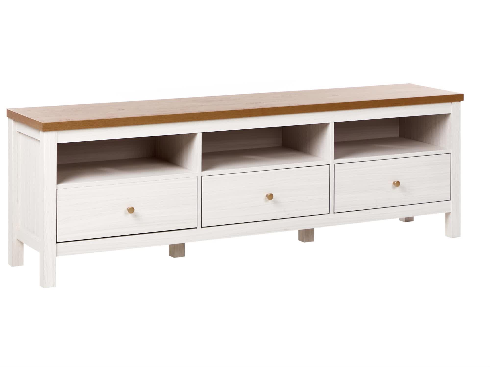 BELIANI TV Schrank Weiß / Braun Spanplatte 3 Schubladen Produktbild-Vorschau 7