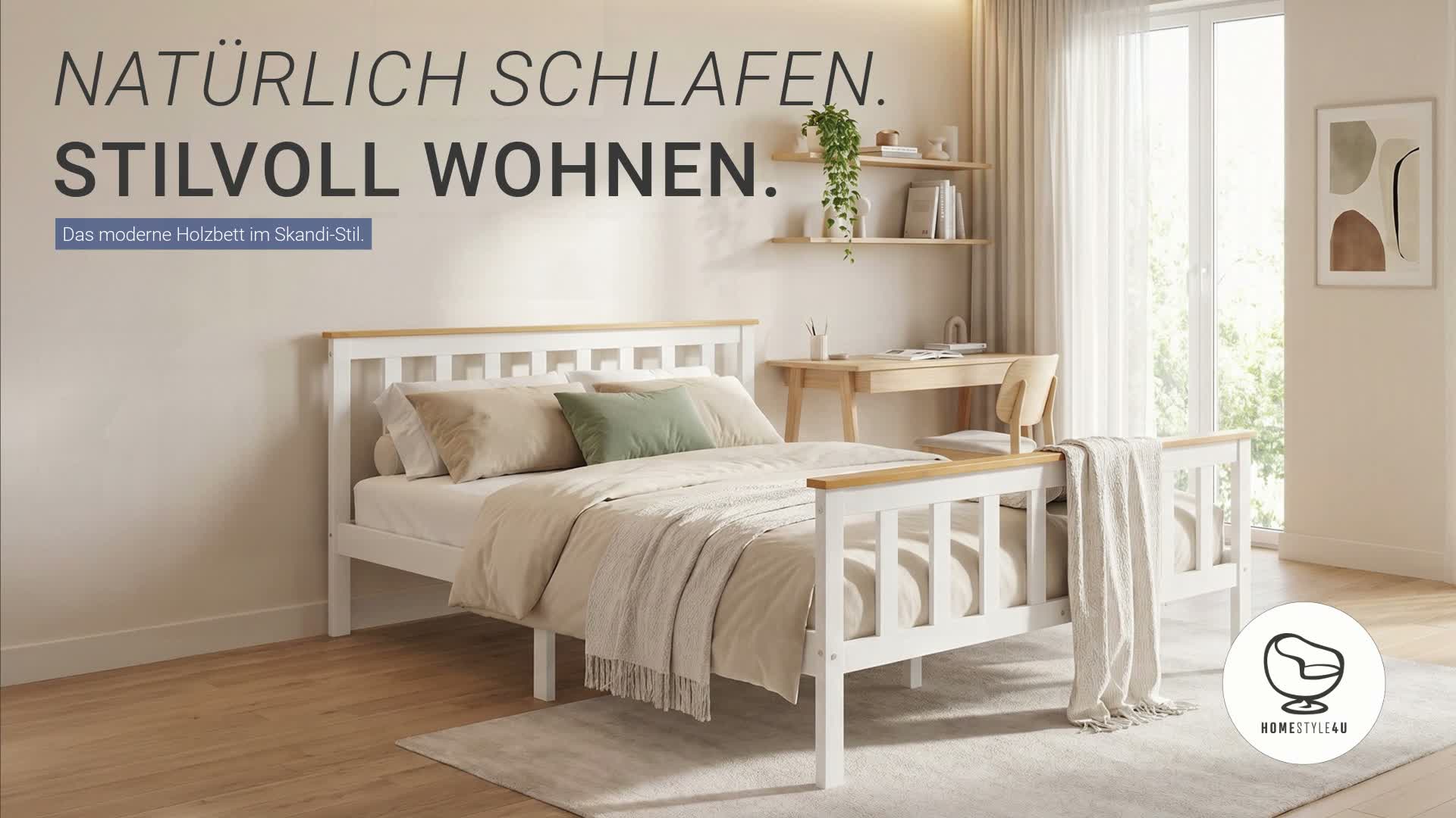 Homestyle4u Holzbett 140x200 mit Lattenrost Weiß Doppelbett Produktbild-Vorschau 7