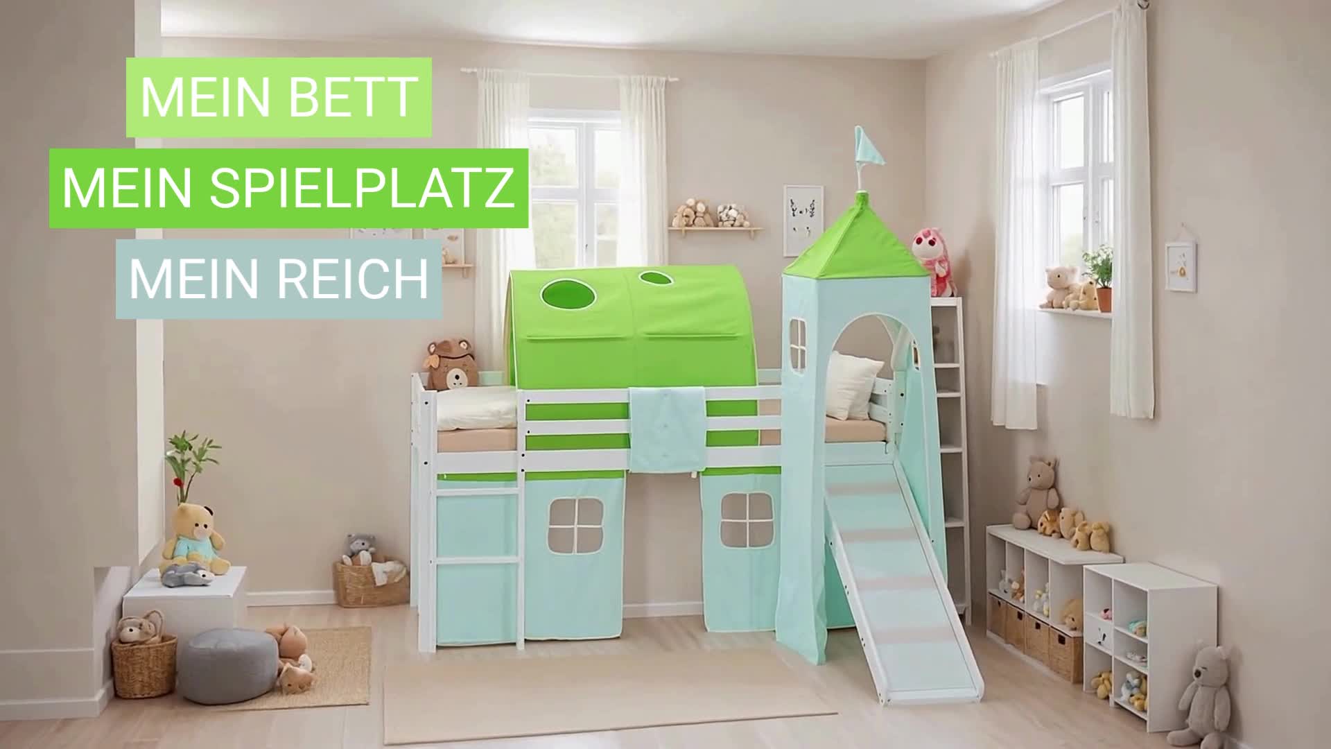 Homestyle4u Hochbett 90x200 Kinder Weiß Rutsche Set mit Produktbild-Vorschau 7
