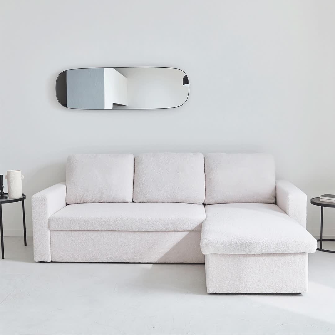 Divano letto angolare reversibile in bouclé, 3 posti, Crema Anteprima dell’immagine prodotto 7