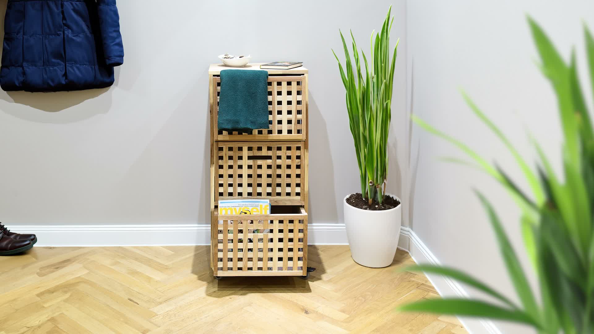Relaxdays Rollcontainer Holz, 3 Fächer, Produktbild-Vorschau 6