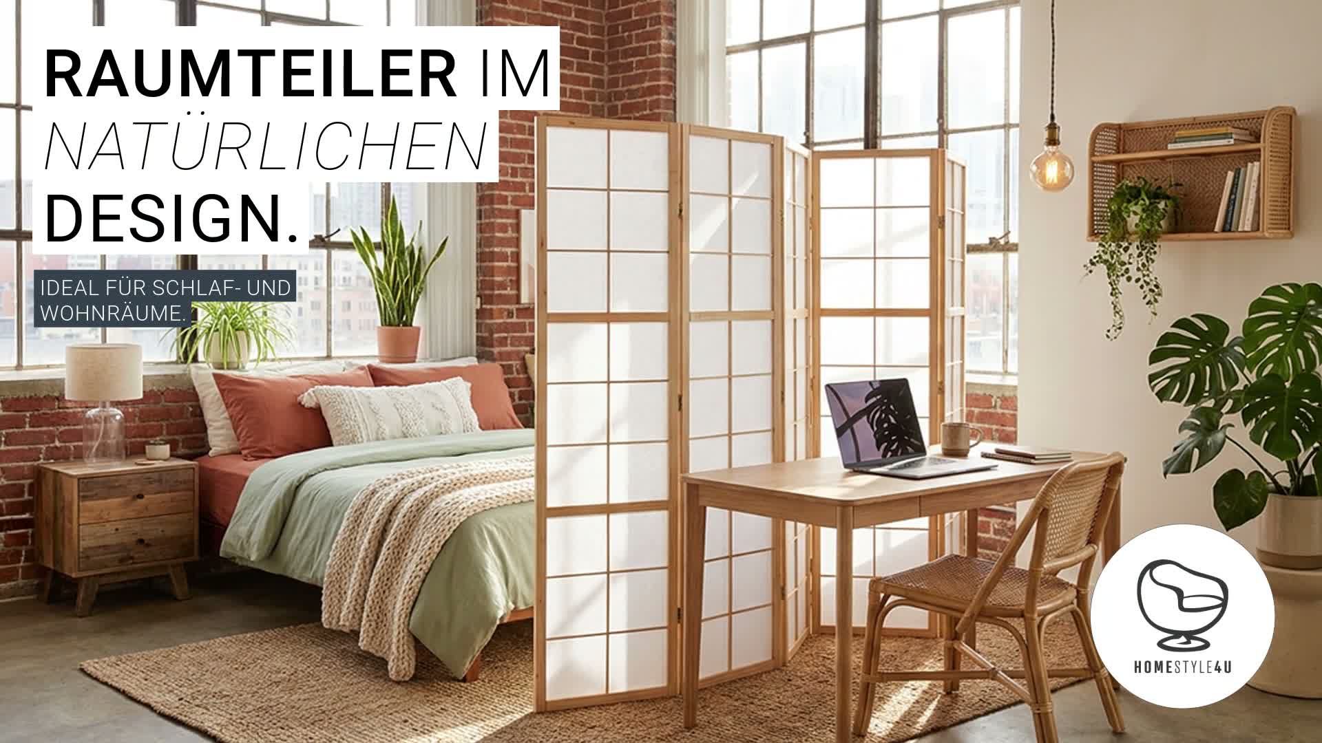 Homestyle4u Paravent Raumteiler 6 teilig Indoor Holz Natur Produktbild-Vorschau 7