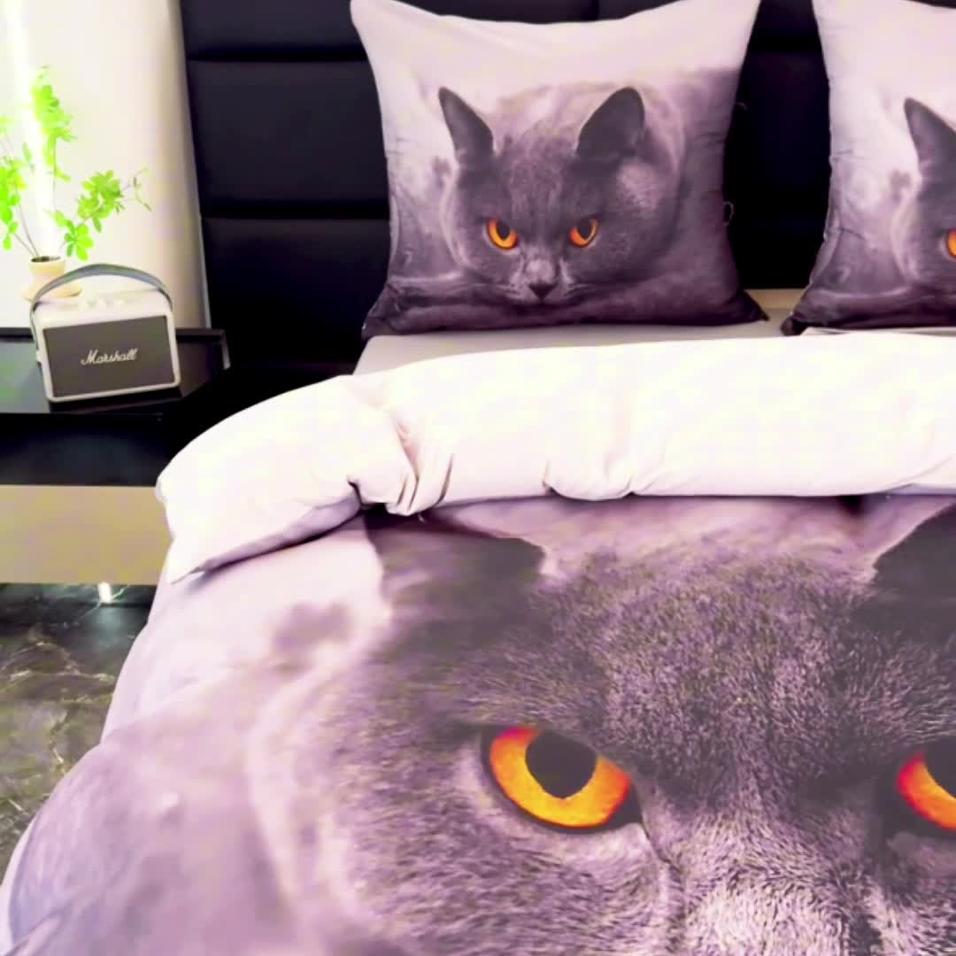 FEBE 3D Bettwäsche Schwarze Katze Bettbezug-Set 135x200 + Produktbild-Vorschau 6