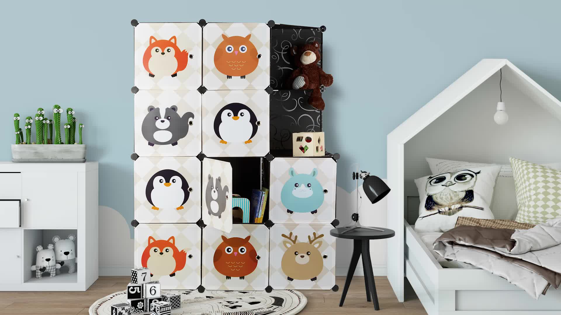 Relaxdays Steckregal Kinderzimmer, Tiermotive, Kunststoff Produktbild-Vorschau 7