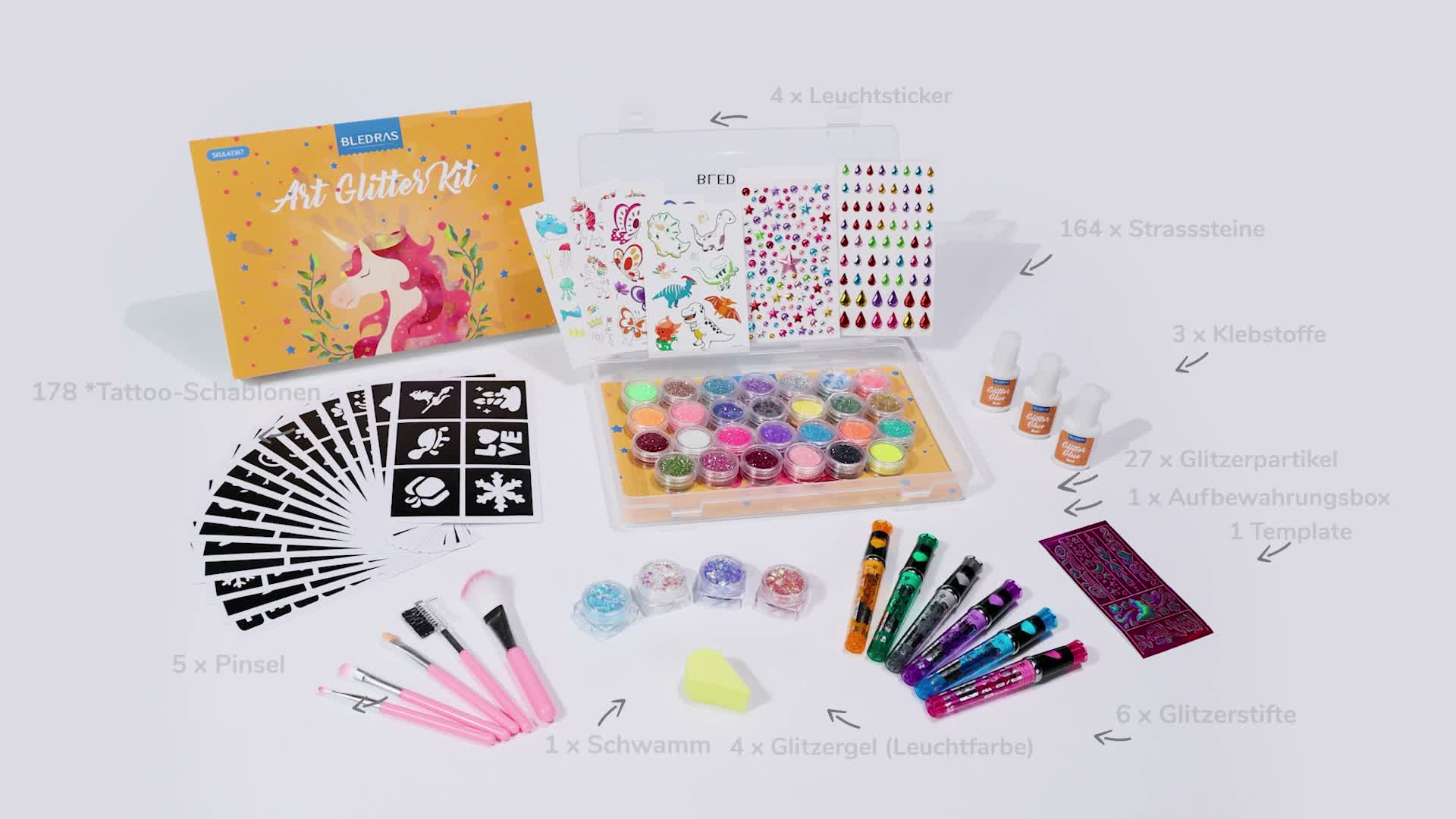Bledras Glitzer Tattoo Set Kinder, 6 Farben Tattoo Stifte, Produktbild-Vorschau 7