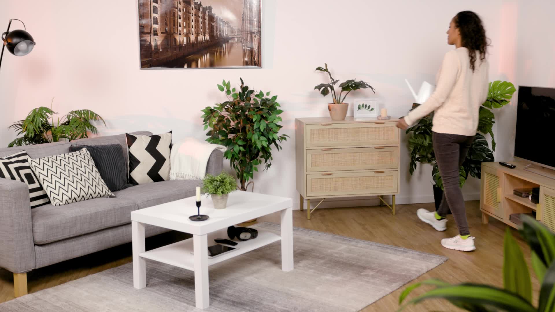 Relaxdays Kommode, 3 Schubladen, Rattan- & Holzoptik, HBT Produktbild-Vorschau 7