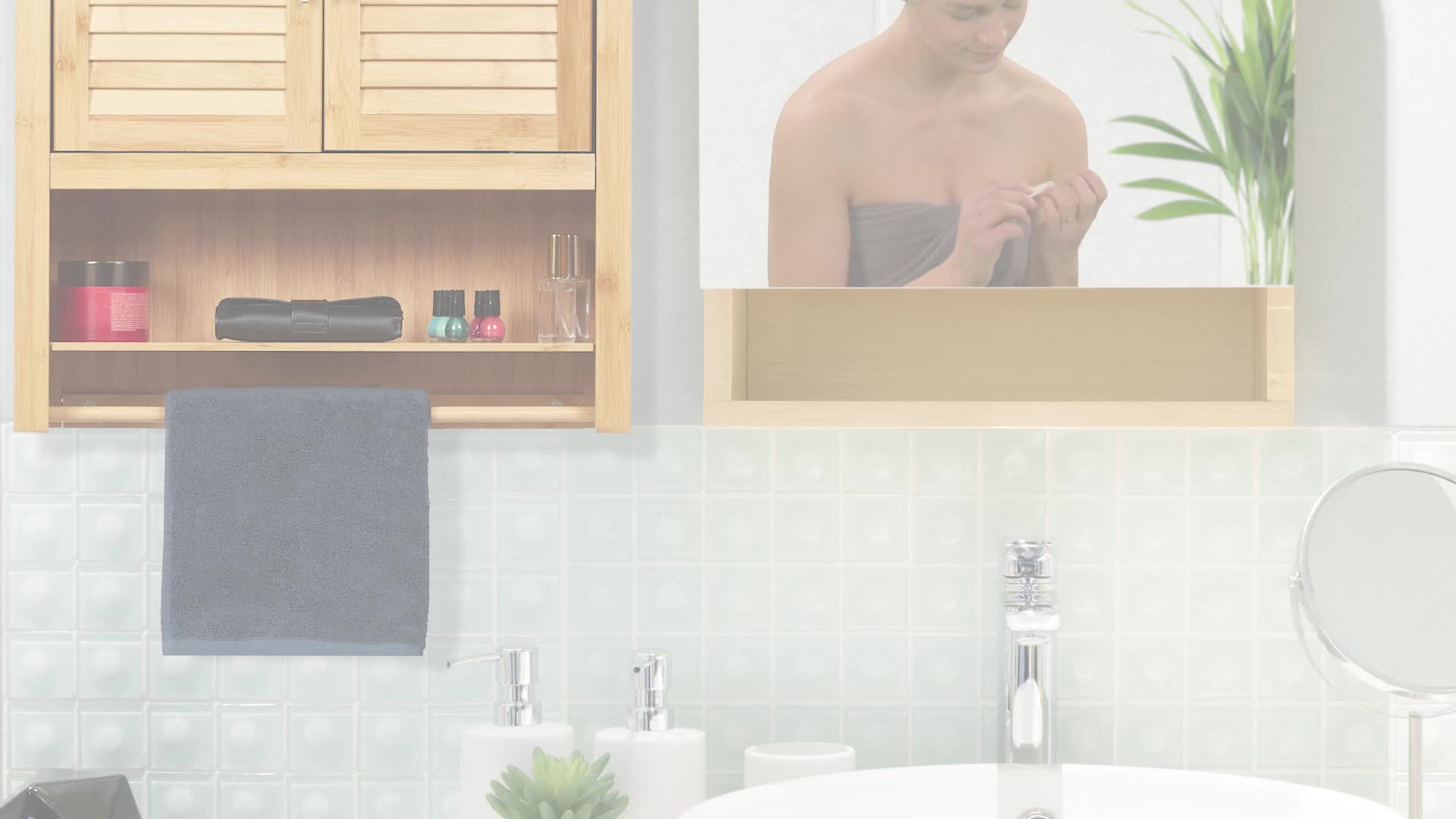 Relaxdays Hängeschrank LAMELL Bambus, mit Handtuchhalter,  Produktbild-Vorschau 7