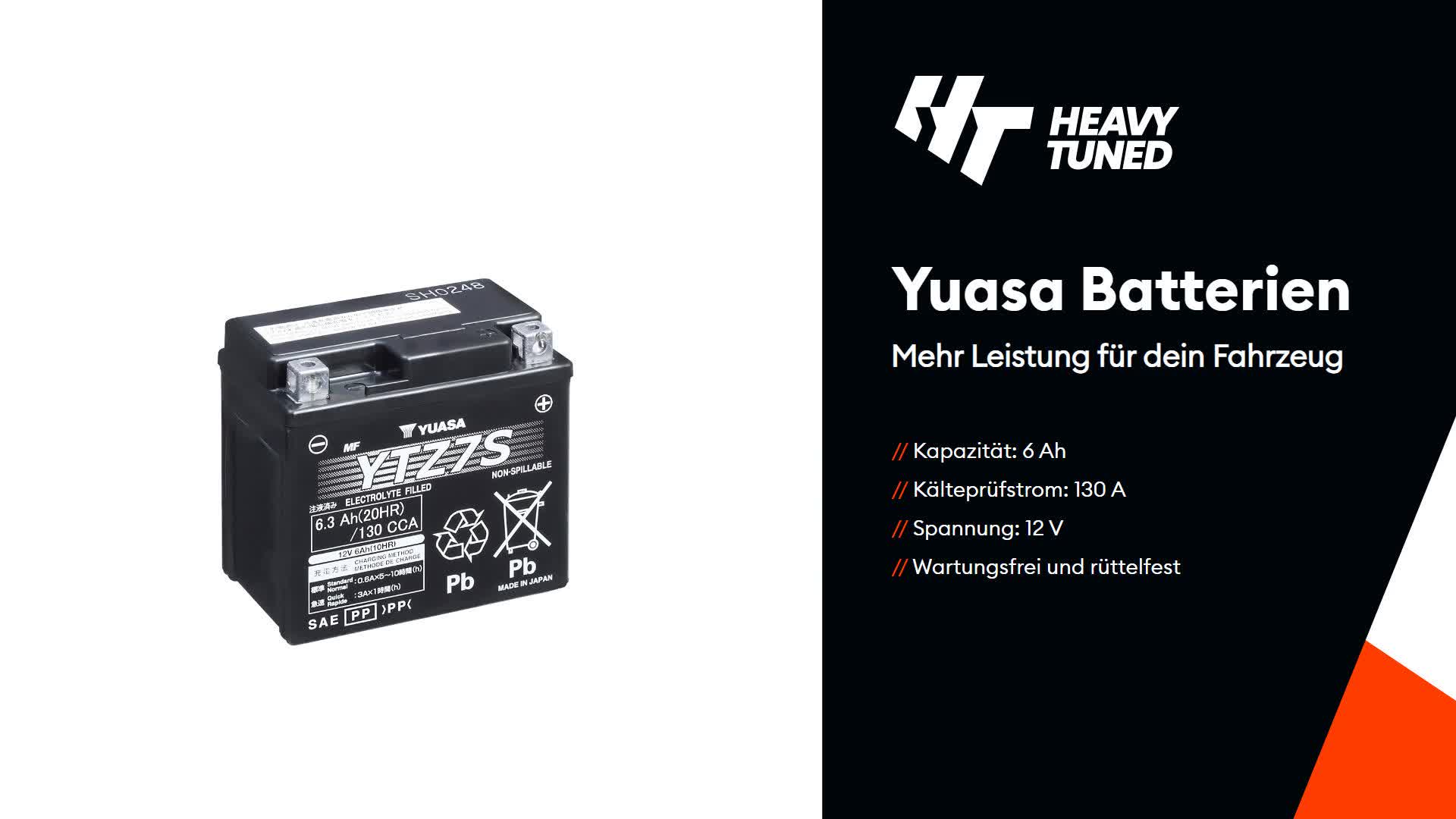 YUASA wartungsfreie Batterie YTZ7S AGM 12V/6,3Ah gefüllt Produktbild-Vorschau 7