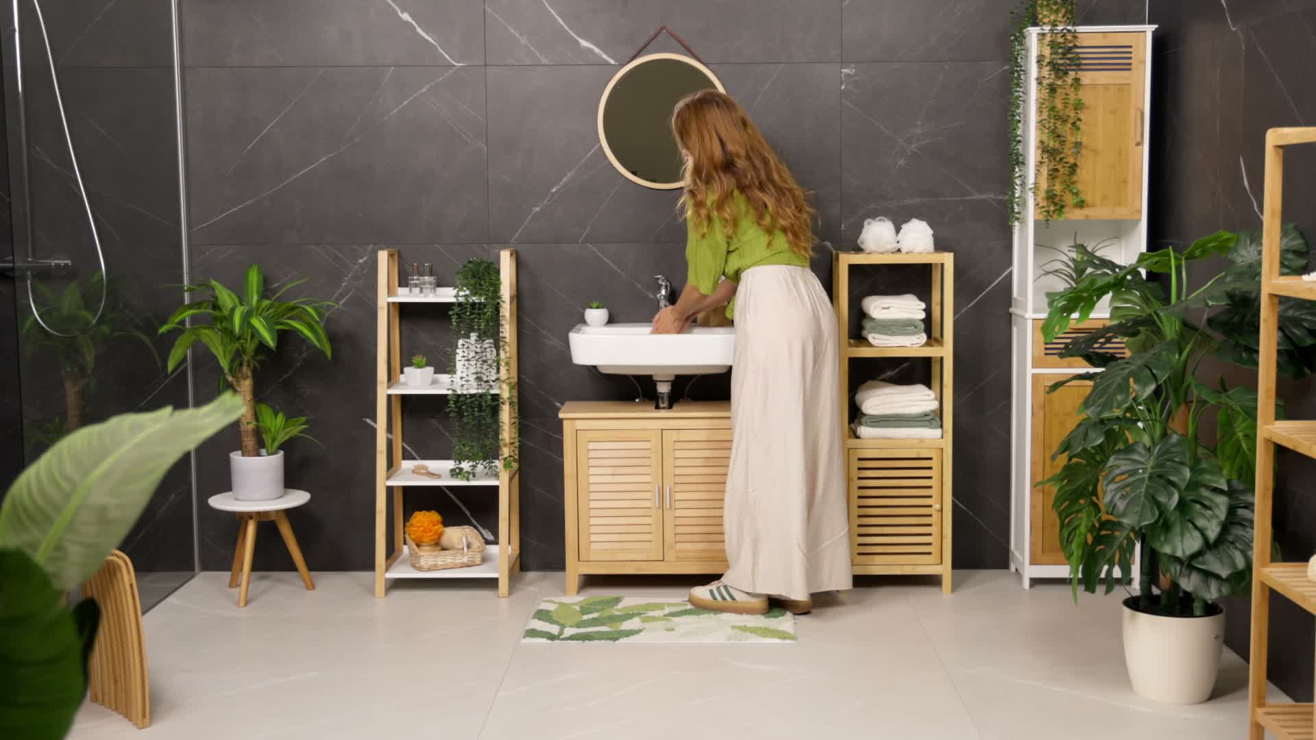 Relaxdays Badregal Bambus, 3 Ablagen, HxBxT:80x36,5x33cm, Produktbild-Vorschau 7