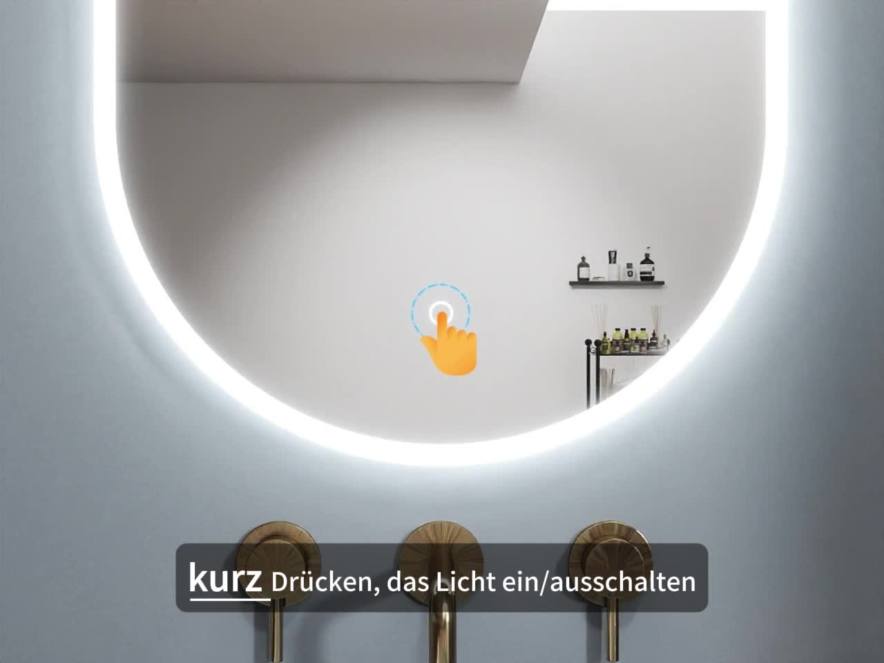 Badspiegel mit Beleuchtung 100×60cm Rundbahn 3 Lichfarbe Produktbild-Vorschau 7
