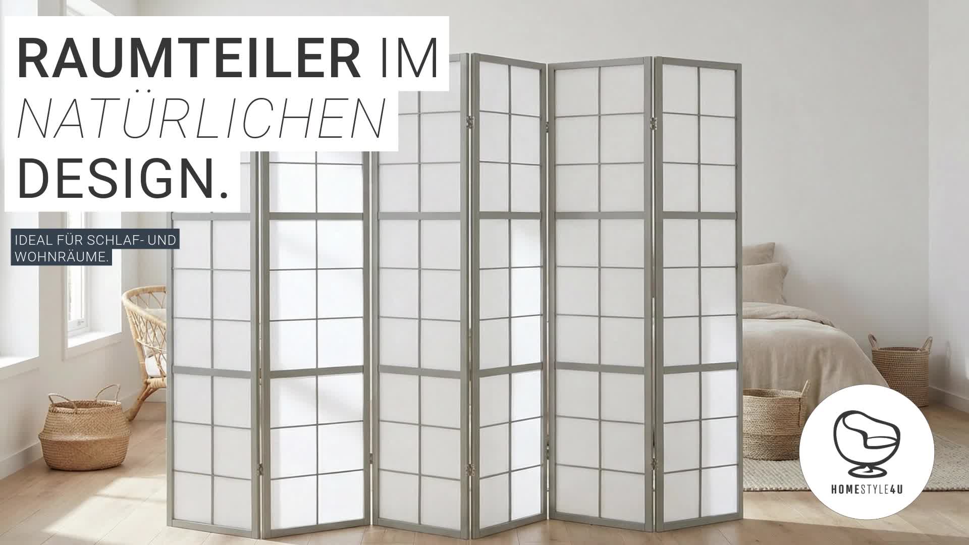 Homestyle4u Paravent Raumteiler 6 teilig Holz Grau Shoji Produktbild-Vorschau 7