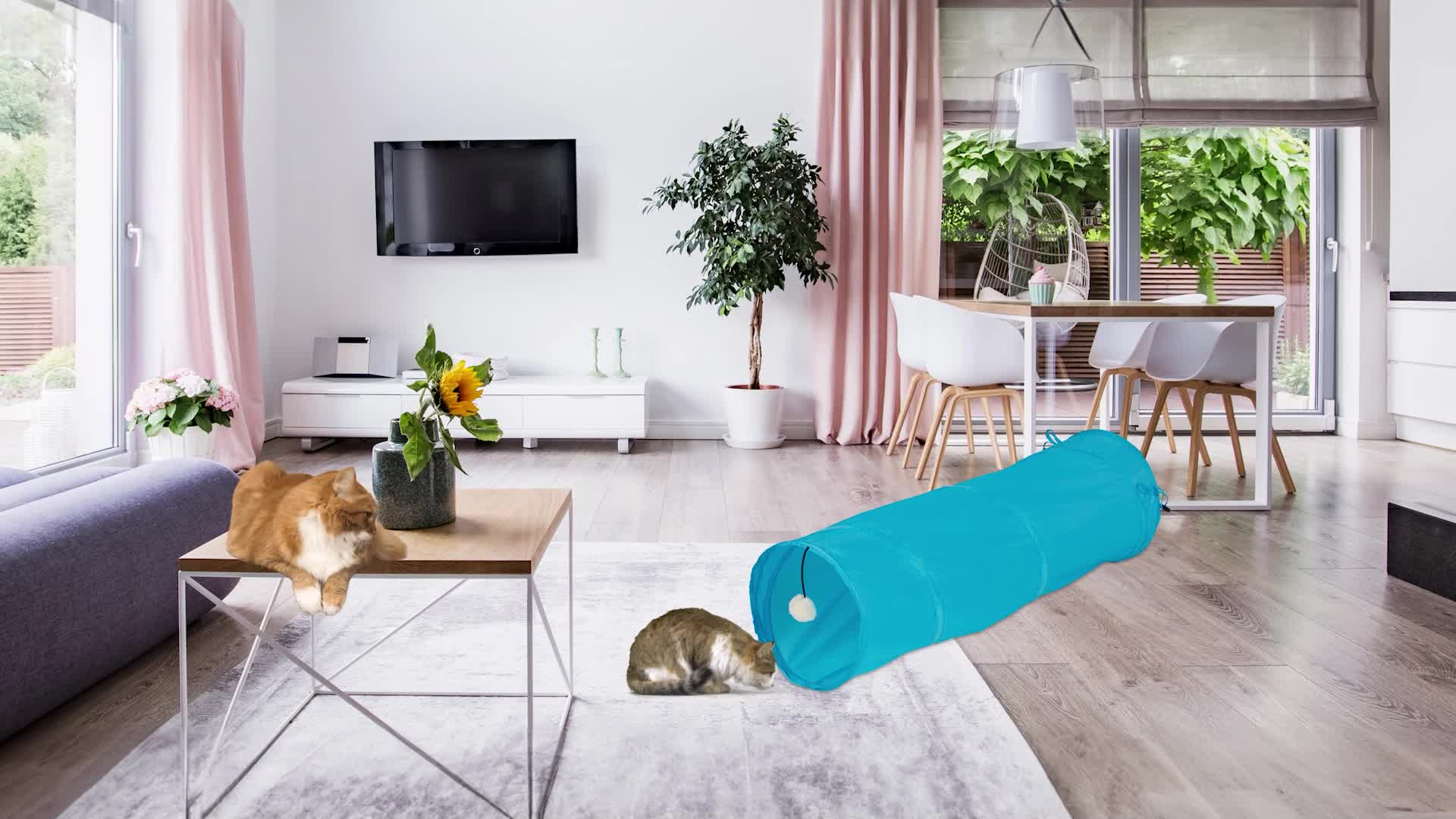 Relaxdays Katzentunnel faltbar, Katzenröhre mit Spielzeug, Produktbild-Vorschau 7