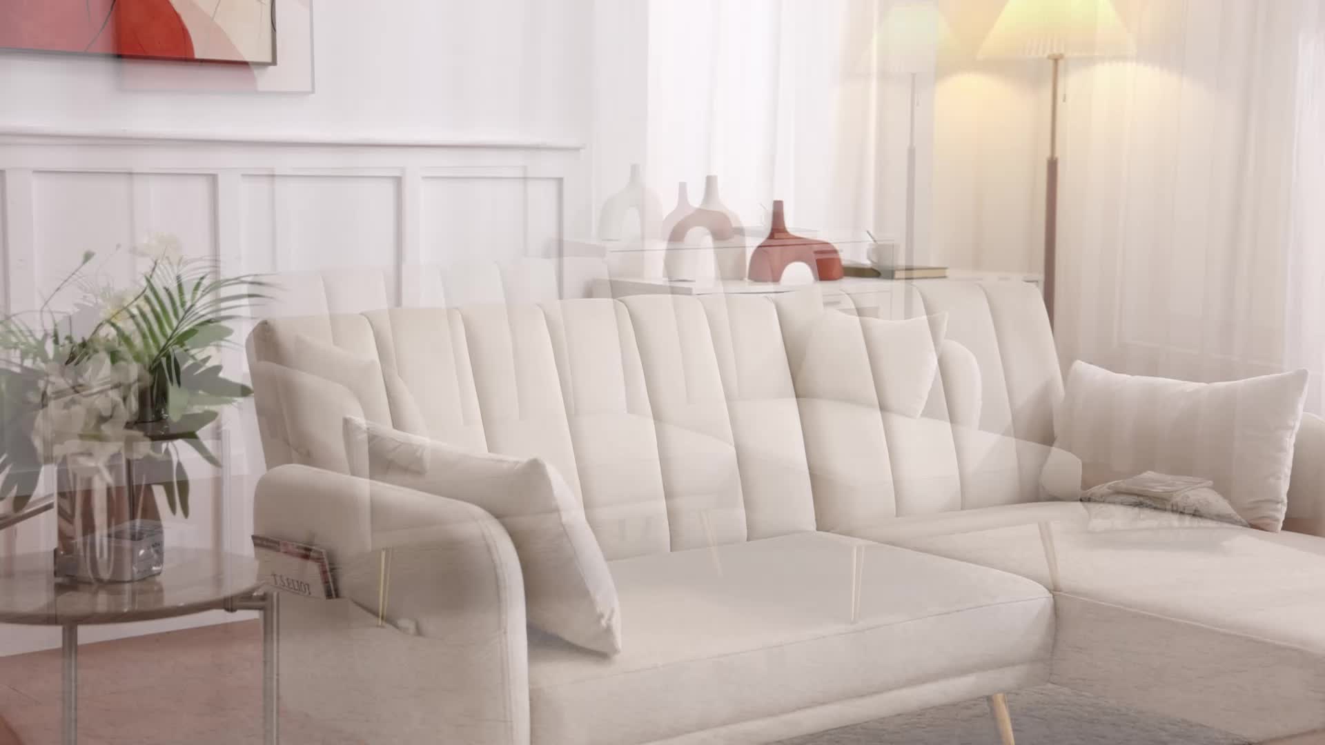 Merax Ecksofa mit Schlaffunktion, L-Form Klappsofa Produktbild-Vorschau 7