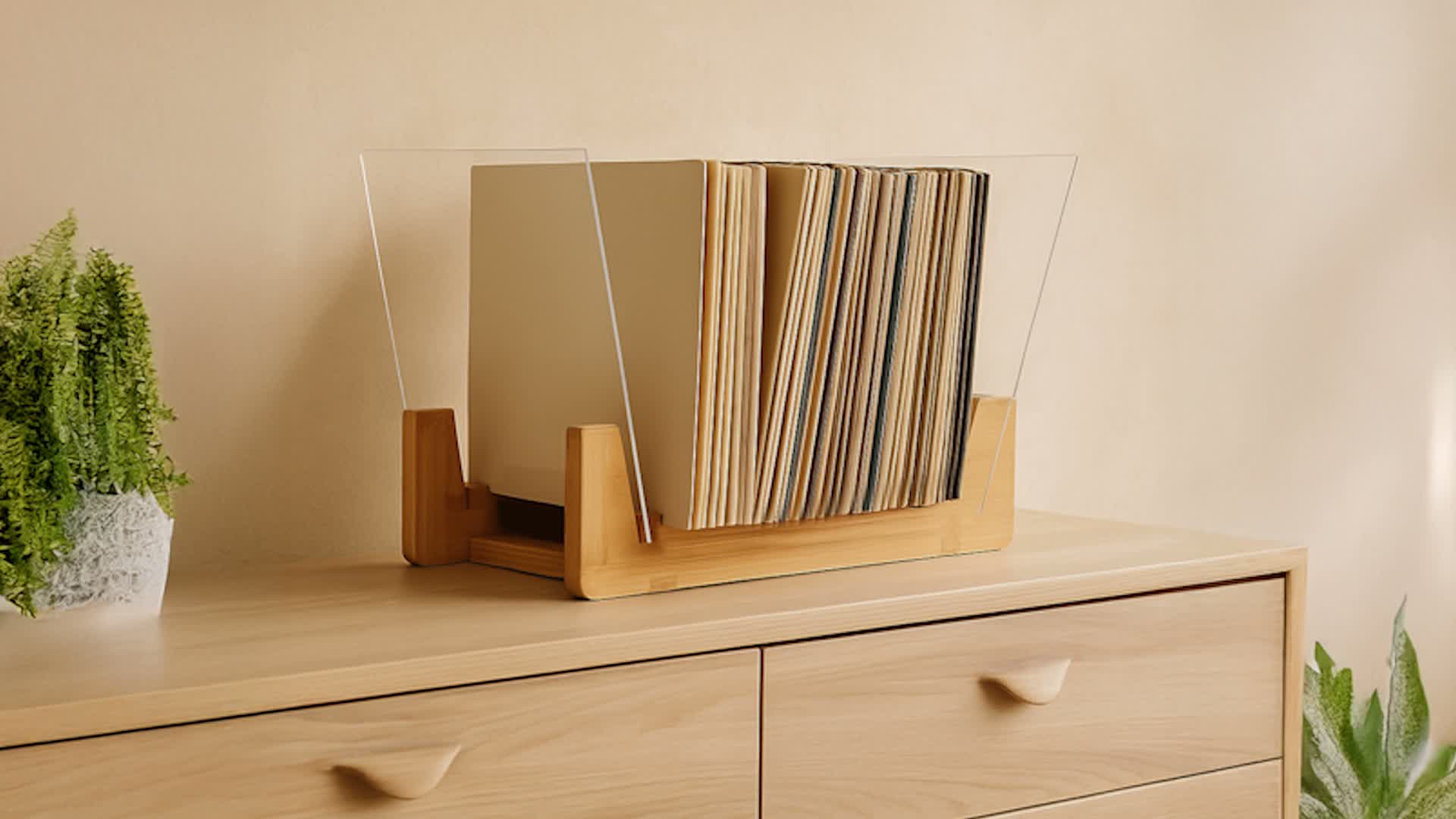 Relaxdays Schallplattenständer, für 50 LPs, Bambus, Acryl, Produktbild-Vorschau 7