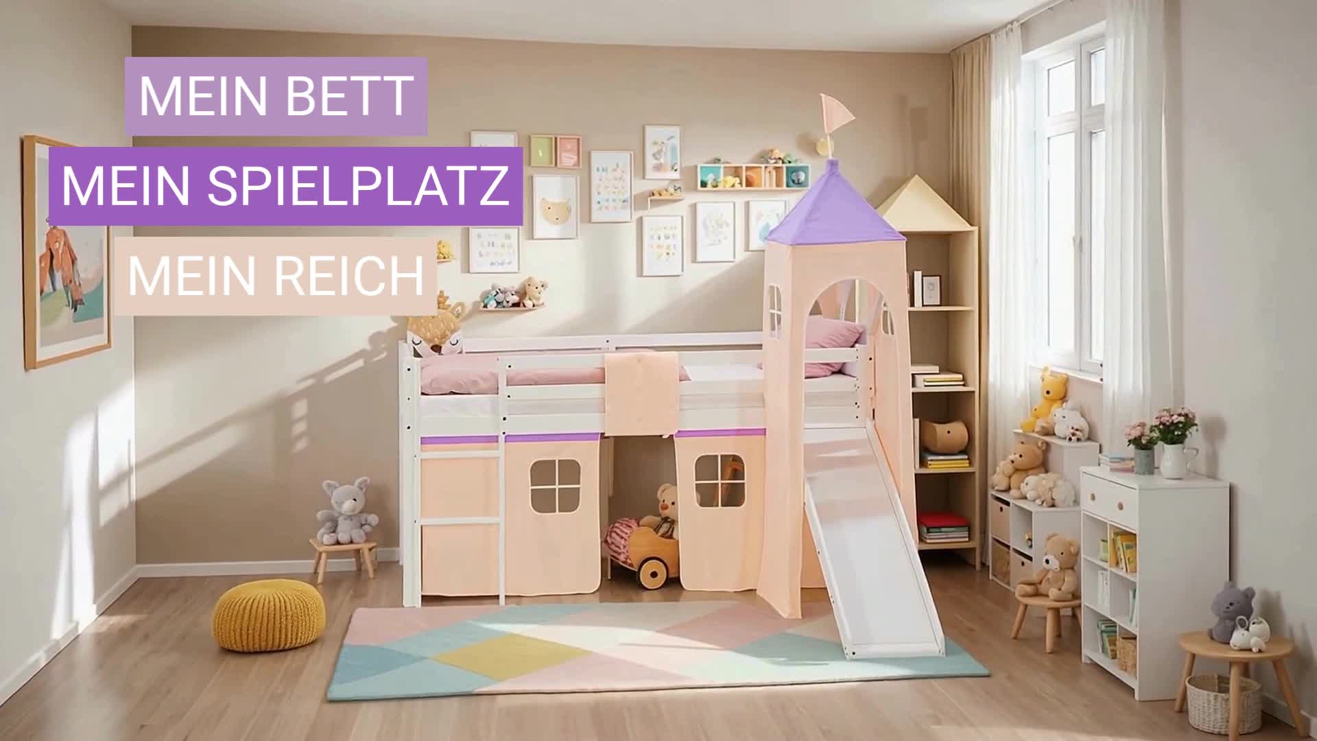 Homestyle4u Hochbett 90x200 Kinder Weiß Rutsche mit Tunnel Produktbild-Vorschau 7