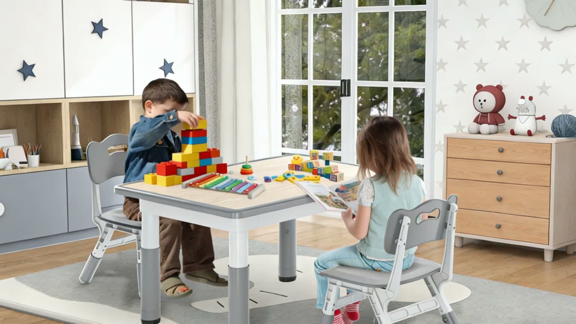 XINZI Kindertisch mit 2 Stühlen, 60×60cm Kindertischgruppe Produktbild-Vorschau 7