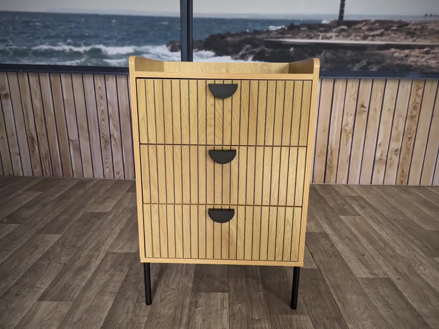 Kommode HWC-O39, Highboard Schrank, 3 Schubladen Melamin Produktbild-Vorschau 7