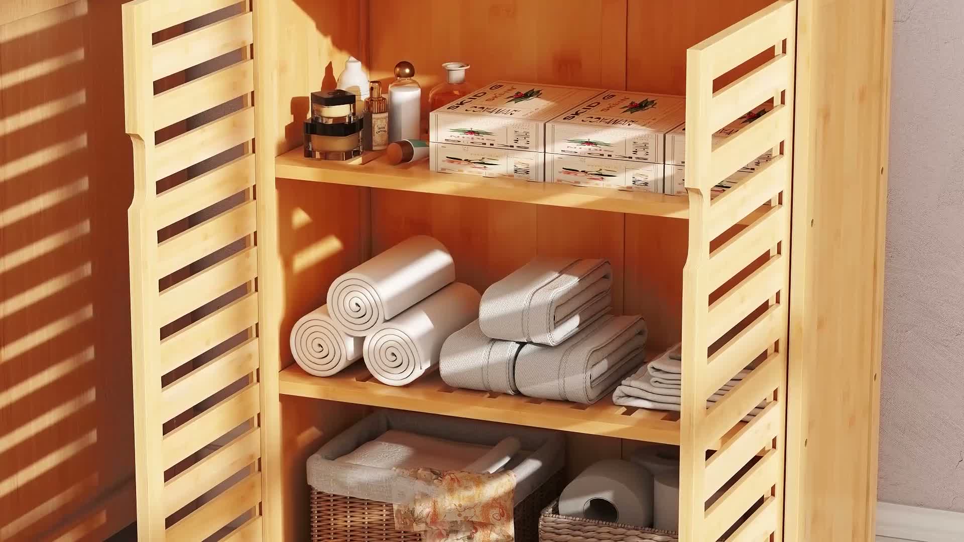 kleankin Badezimmerschrank Badschrank mit 2 Lamellentüren, Produktbild-Vorschau 7