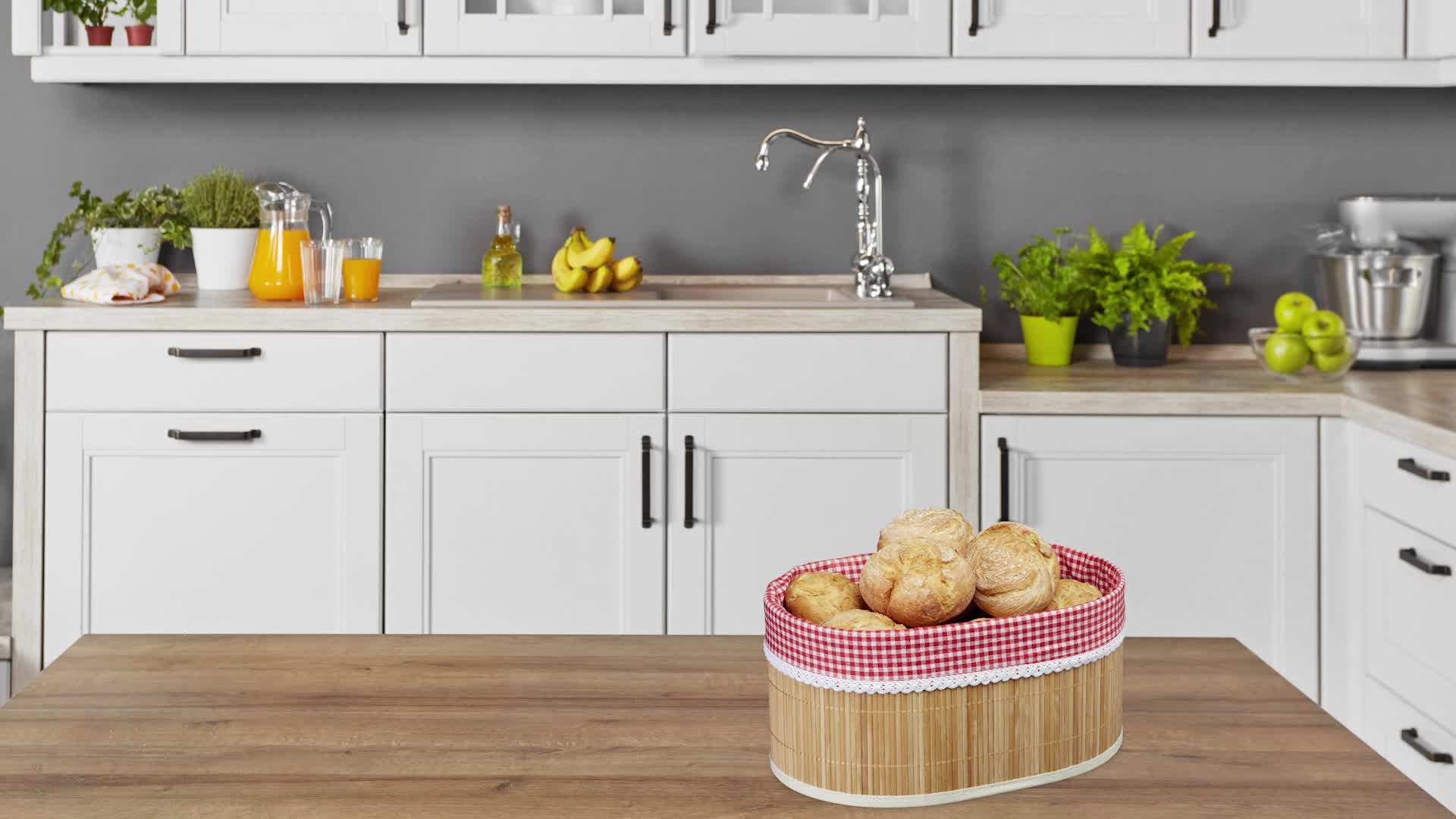 Relaxdays Brotkörbchen Bambus, Stoffeinsatz, HxBxT: 16,5 x Produktbild-Vorschau 7