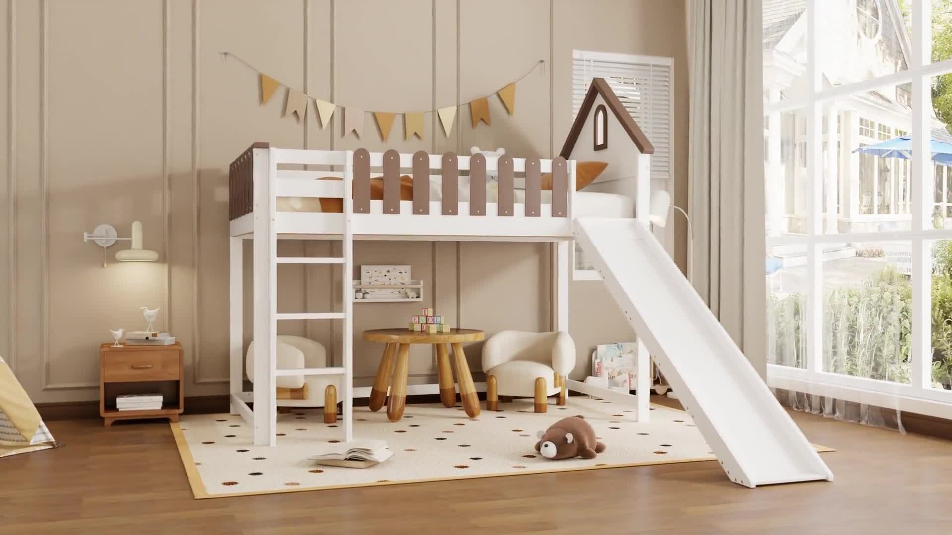 MODFU Hochbett 90 × 200 cm,Kinderbett mit Dach und Produktbild-Vorschau 7